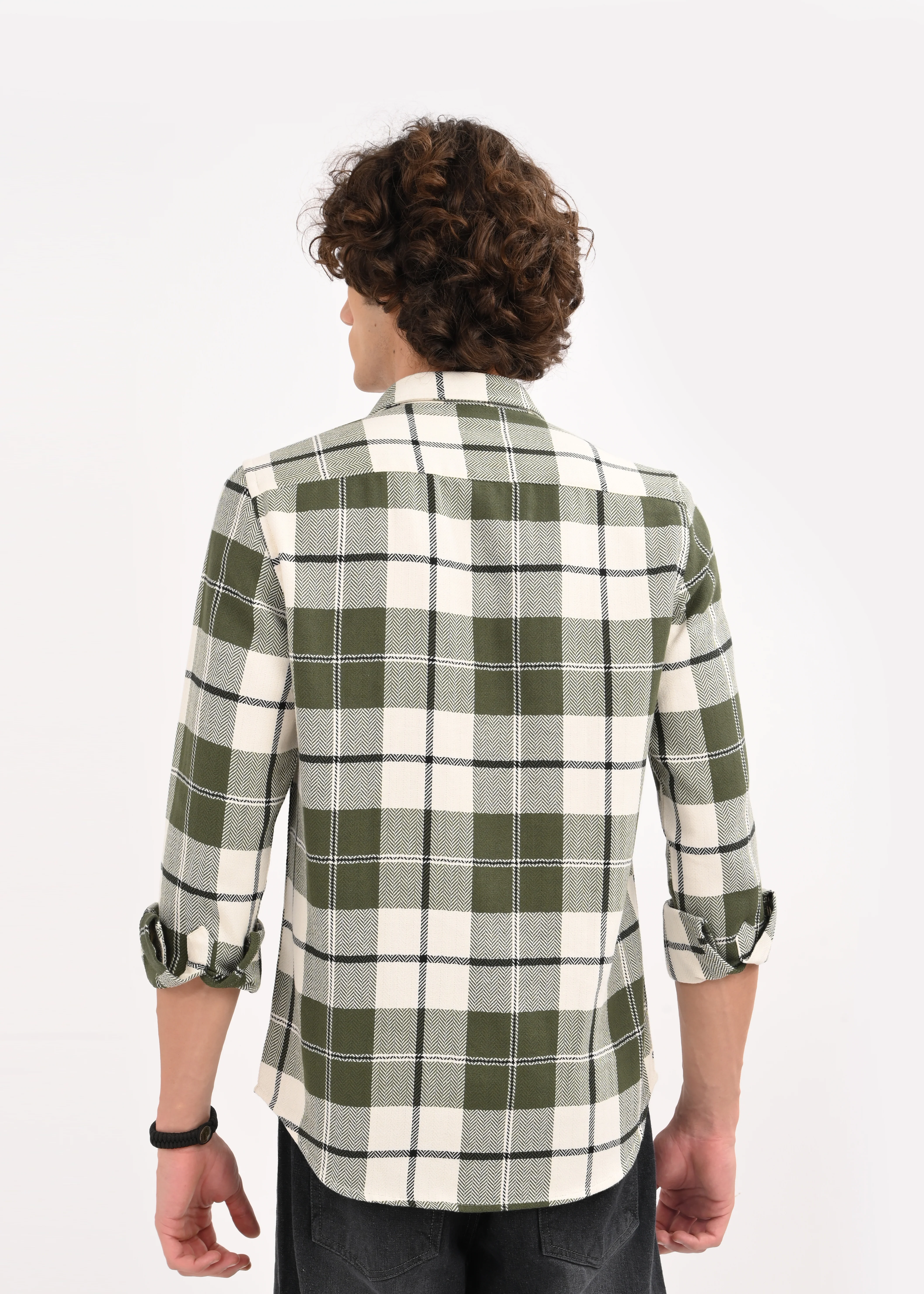 Men Green Checked Shirt - Image 3