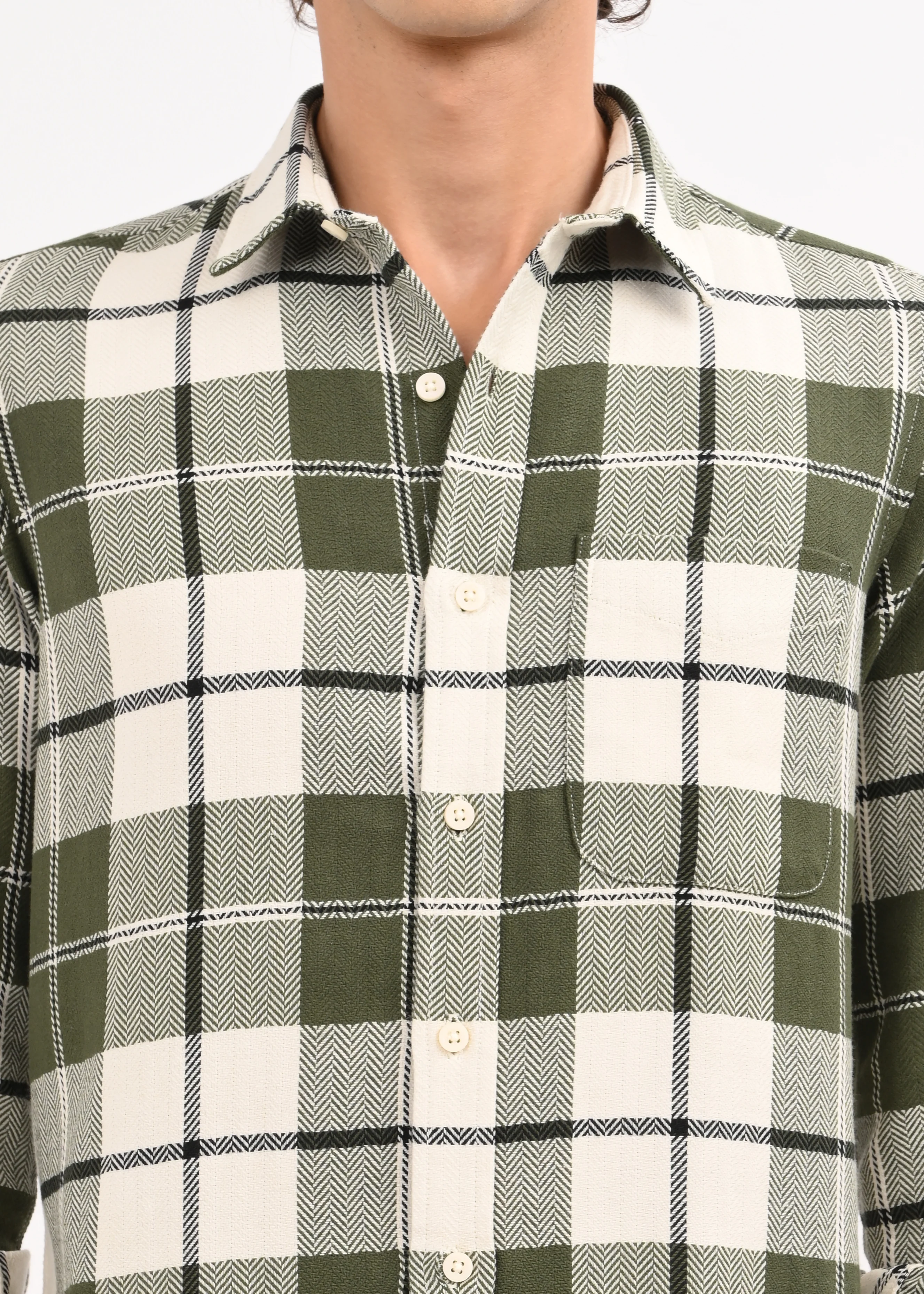 Men Green Checked Shirt - Image 4