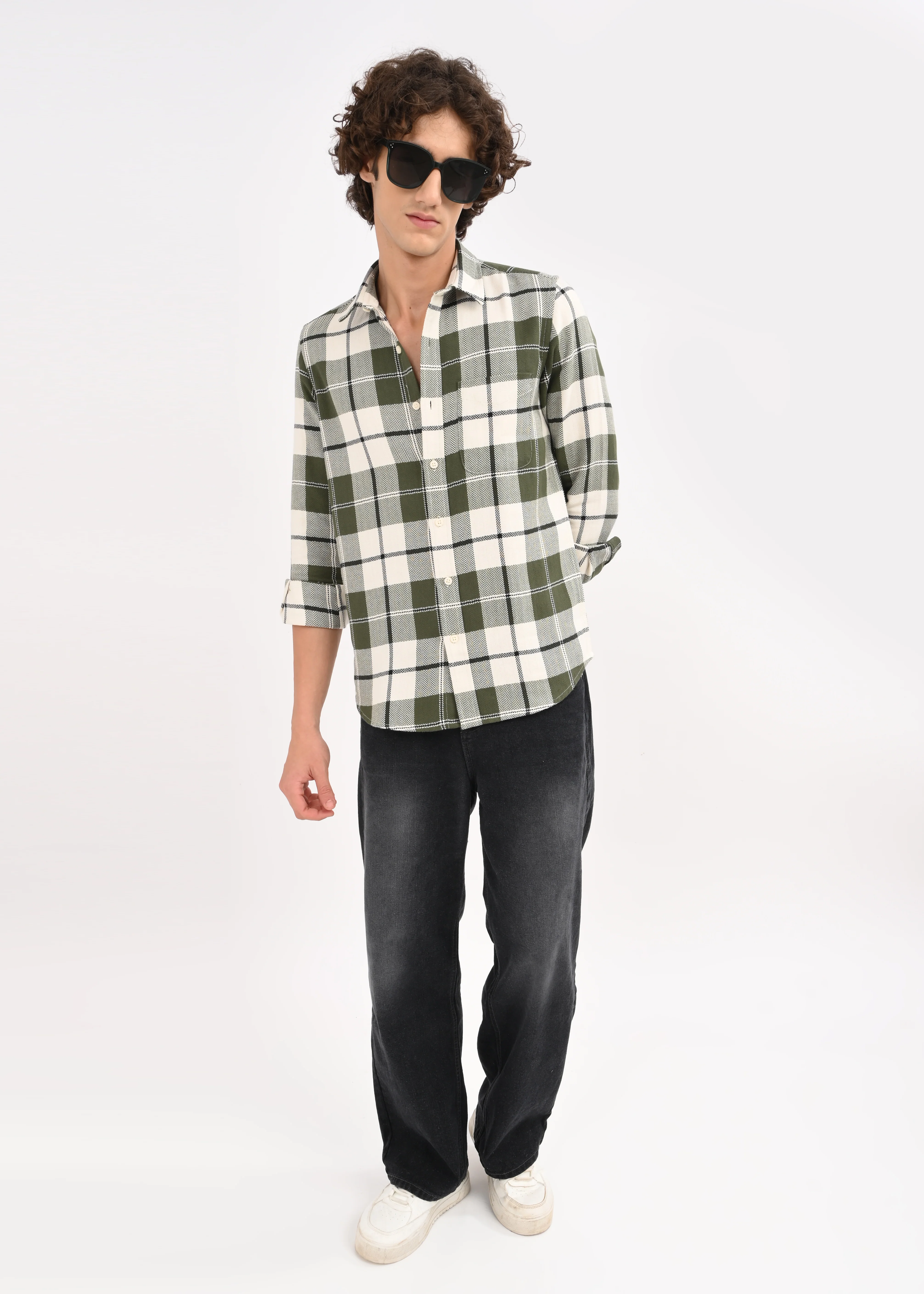 Men Green Checked Shirt - Image 6