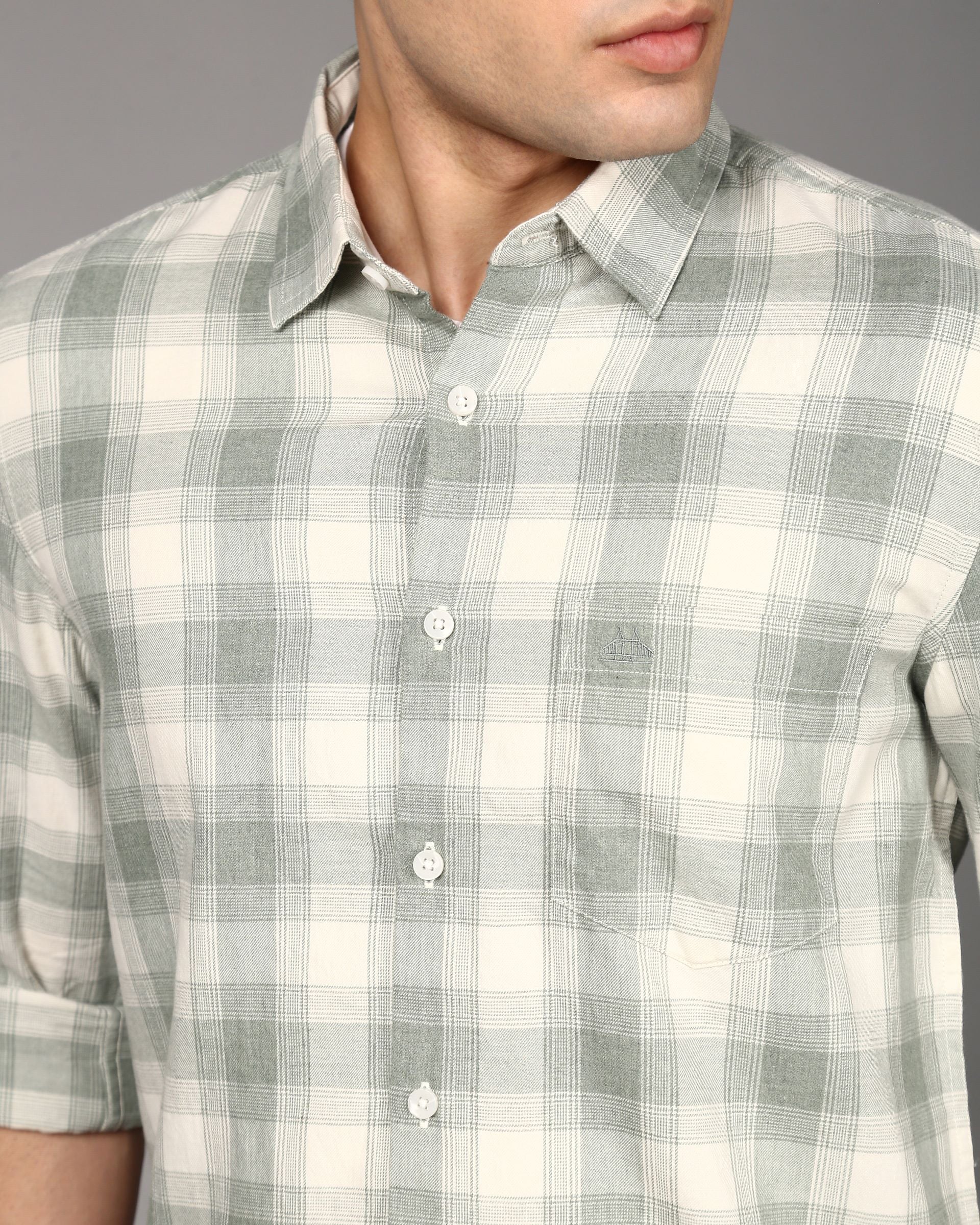 Men Green Checked Cotton Shirt - Image 3