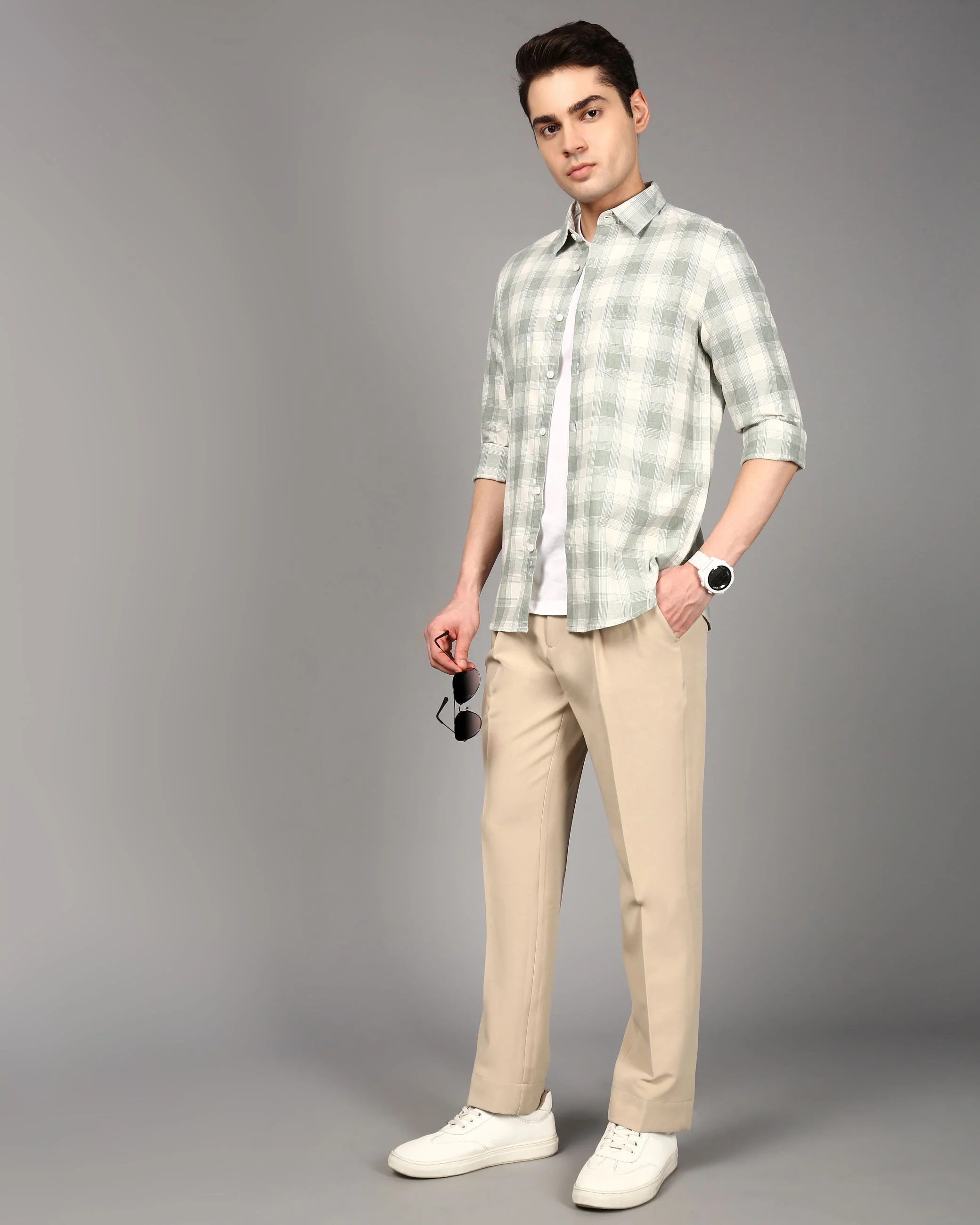 Men Green Checked Cotton Shirt - Image 4