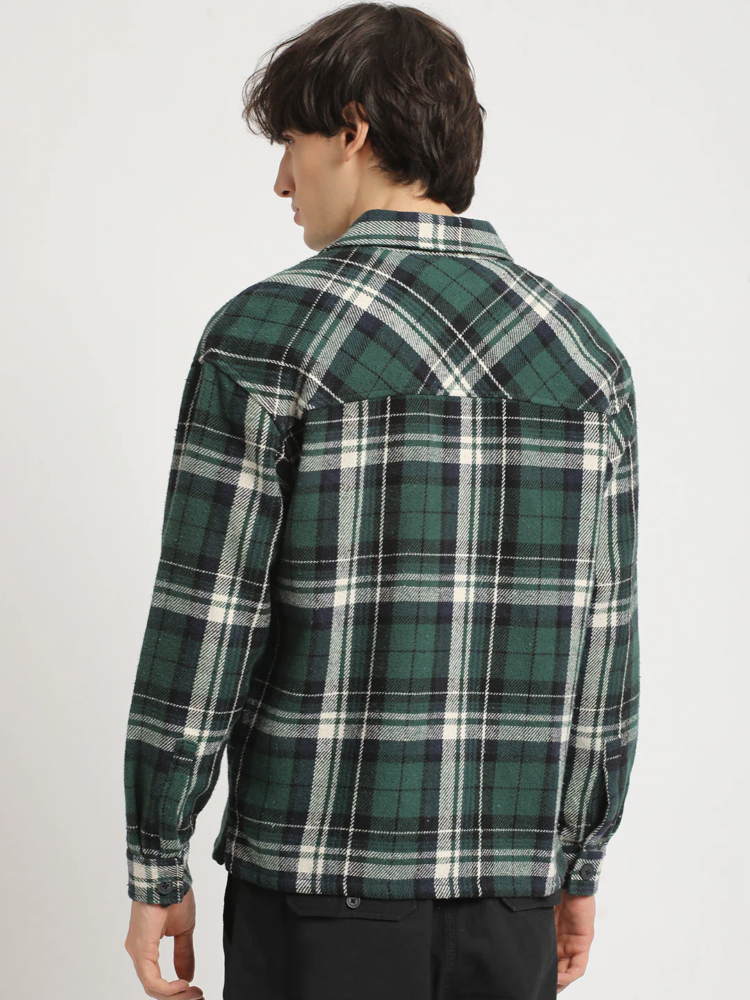 Men Green Checked Relax Fit Cotton Shacket - Image 4