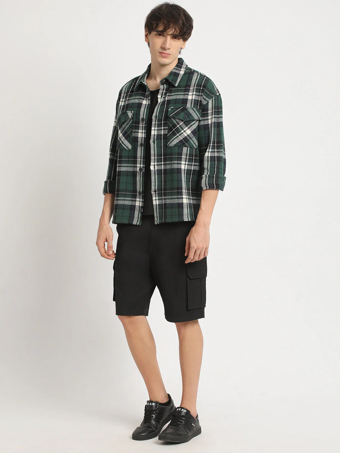Men Green Checked Relax Fit Cotton Shacket - Image 5
