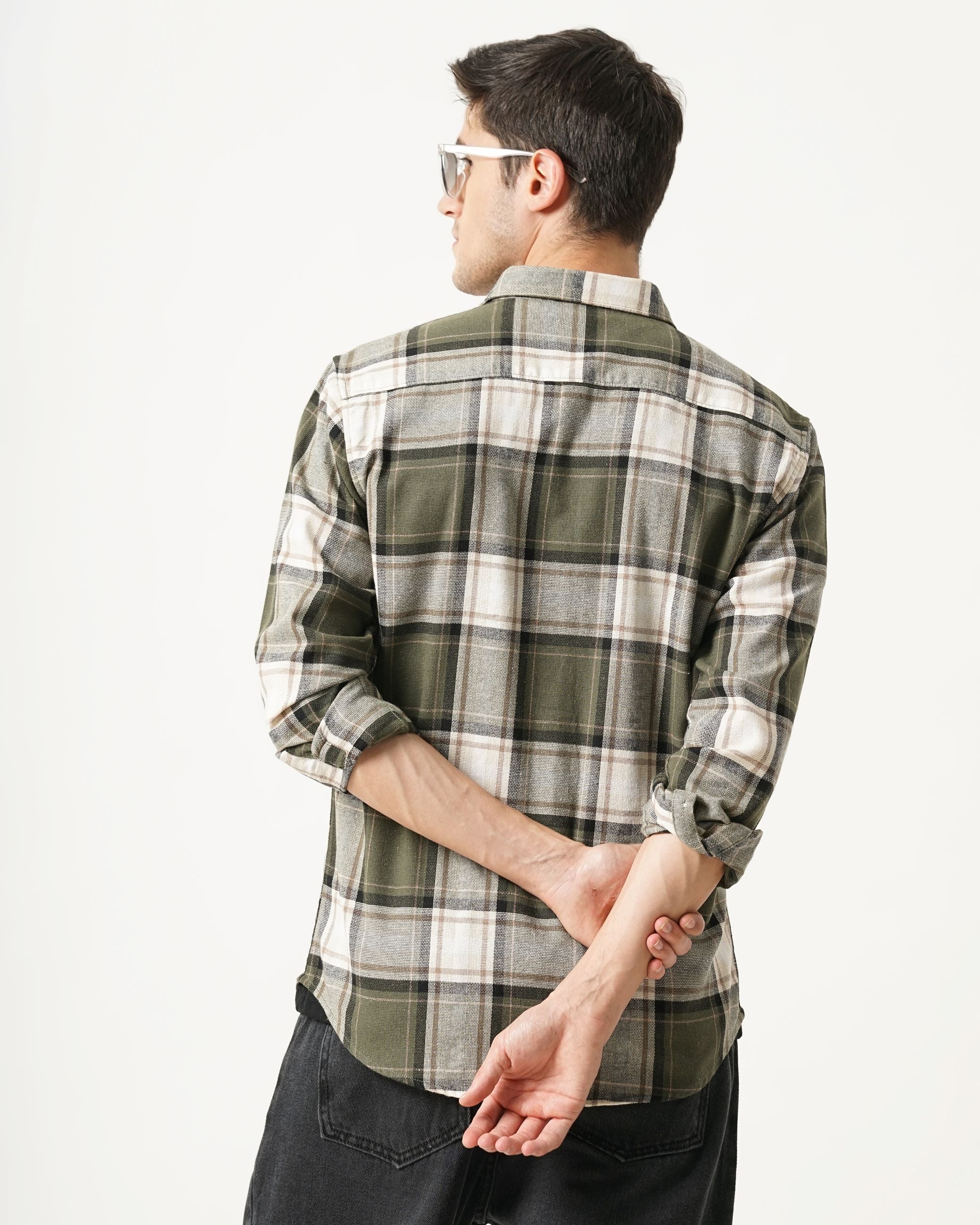 Men Green Checked Shirt - Image 2