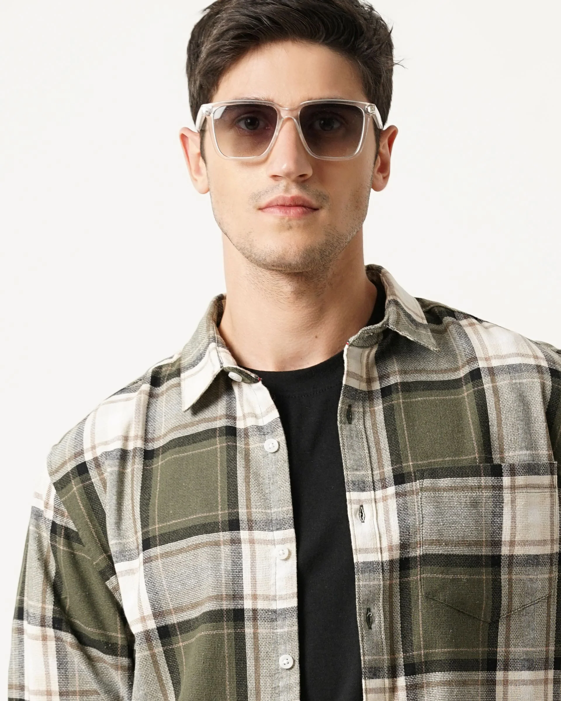 Men Green Checked Shirt - Image 3