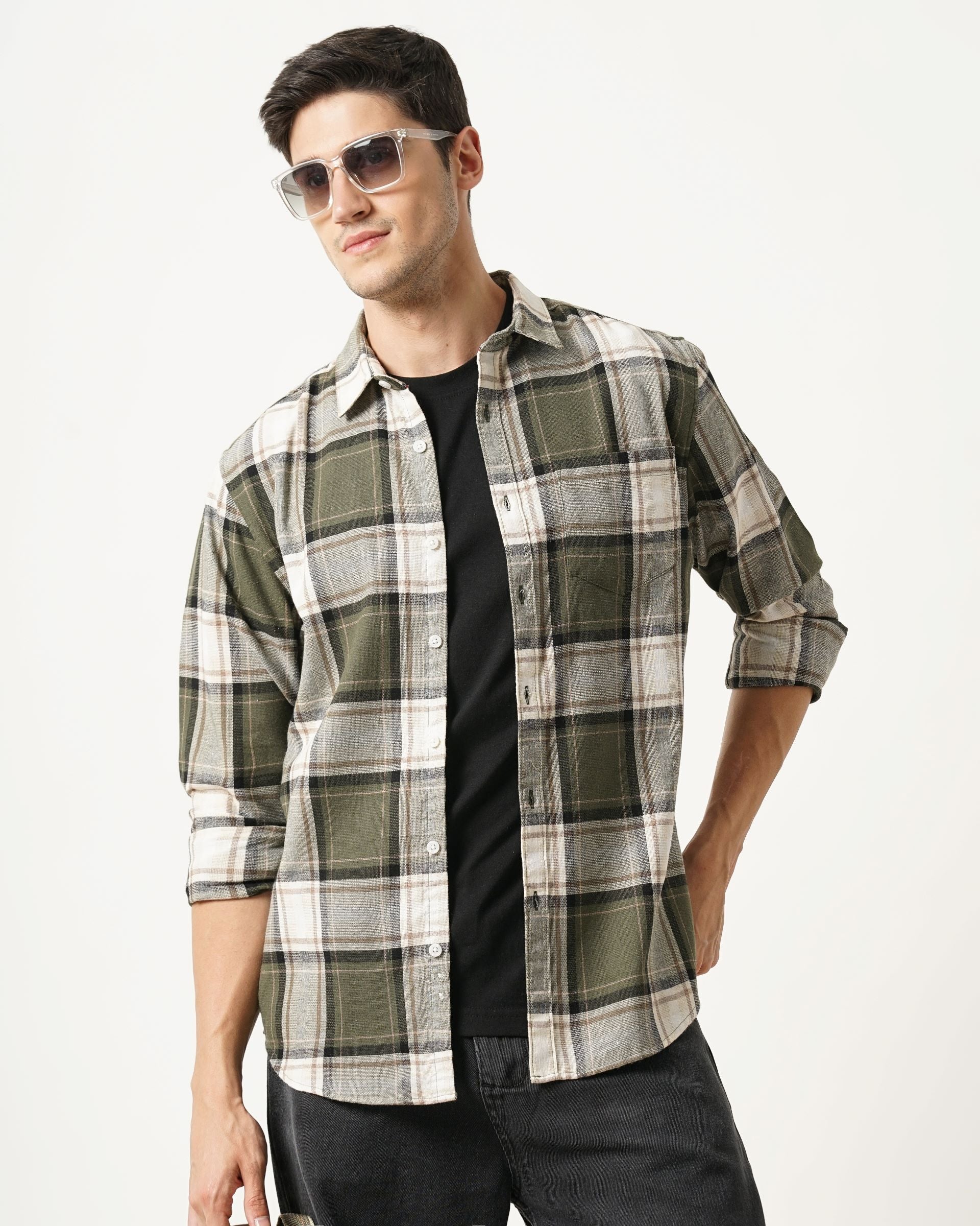 Men Green Checked Shirt - Image 5