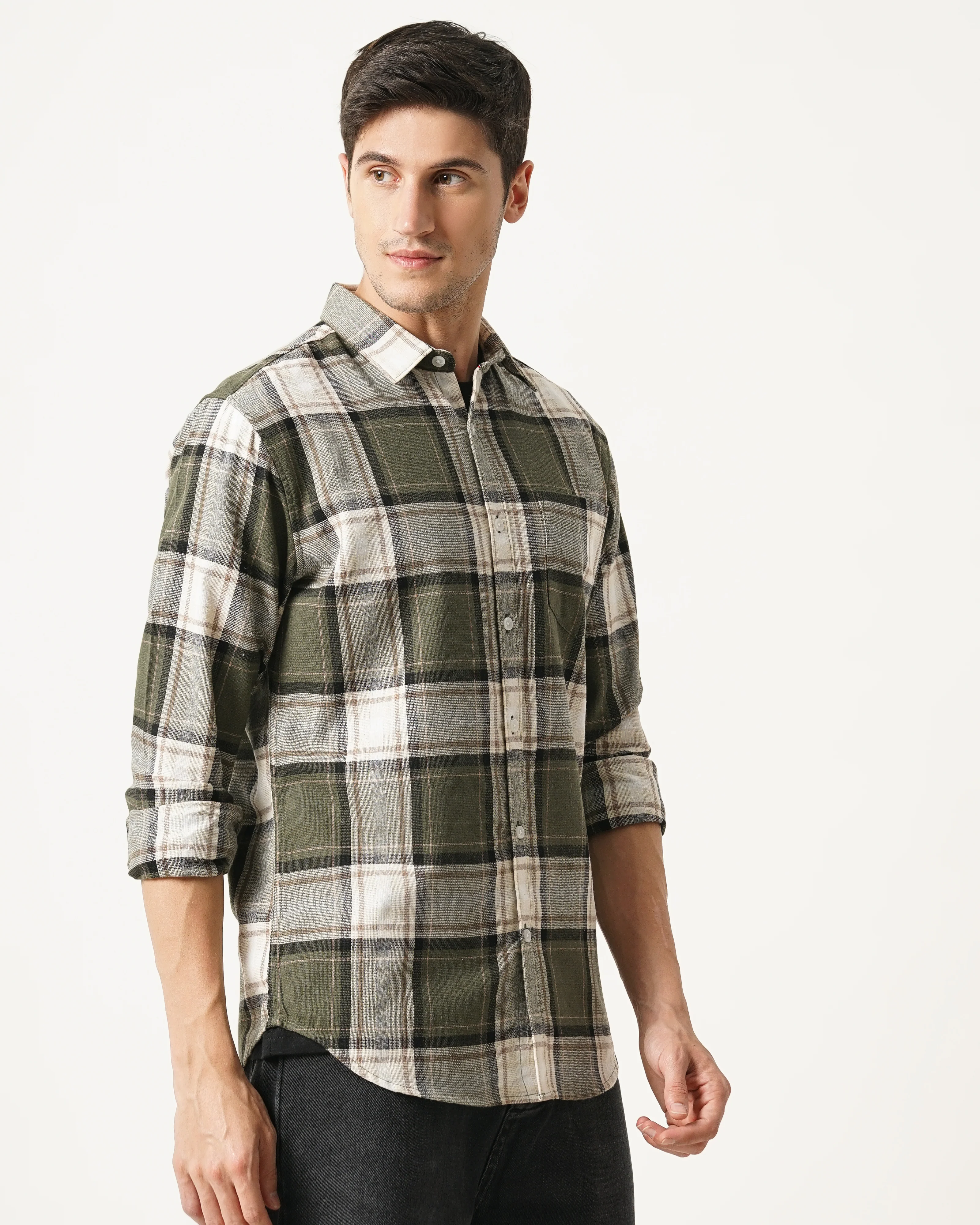 Men Green Checked Shirt - Image 6