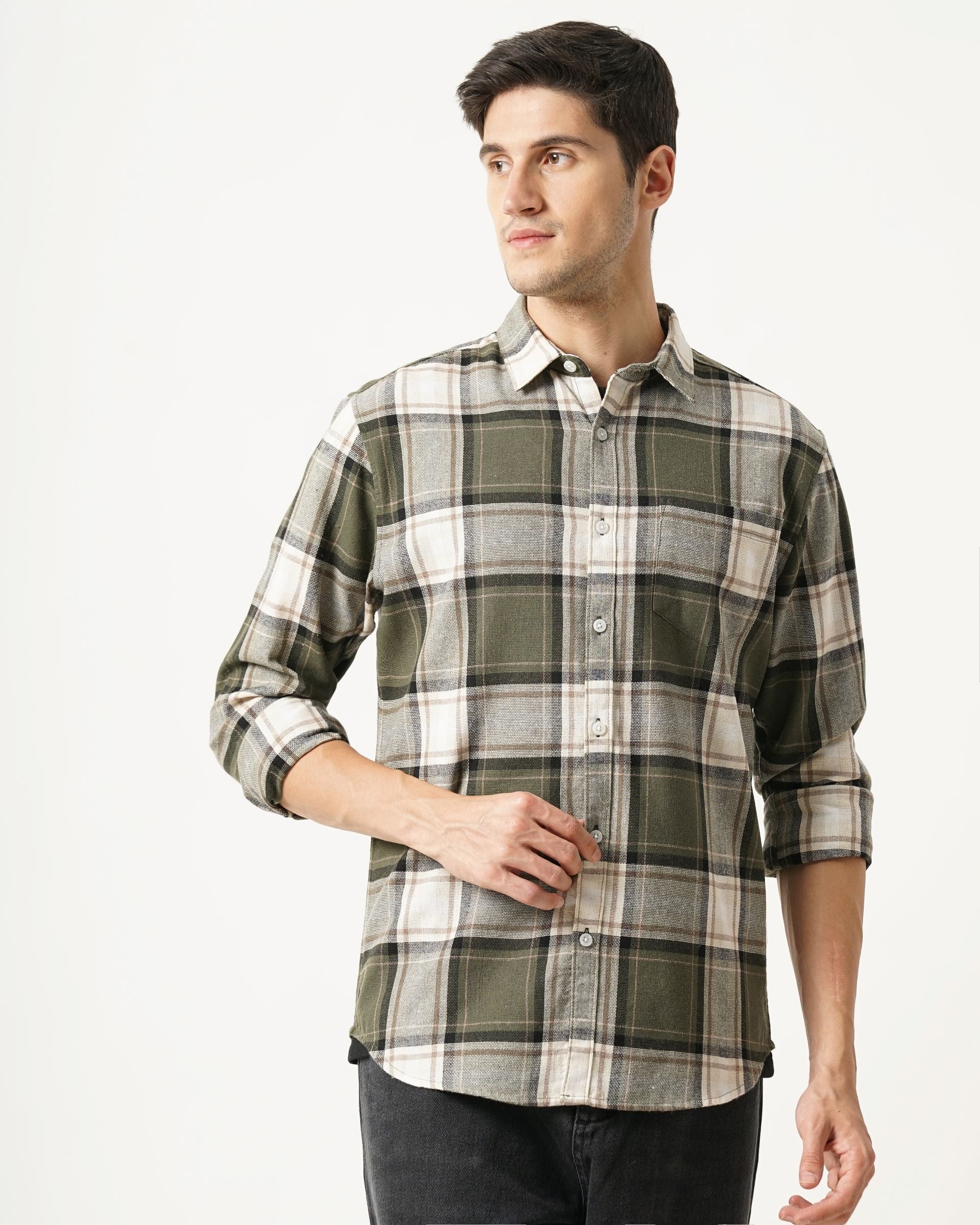 Men Green Checked Shirt - Image 8
