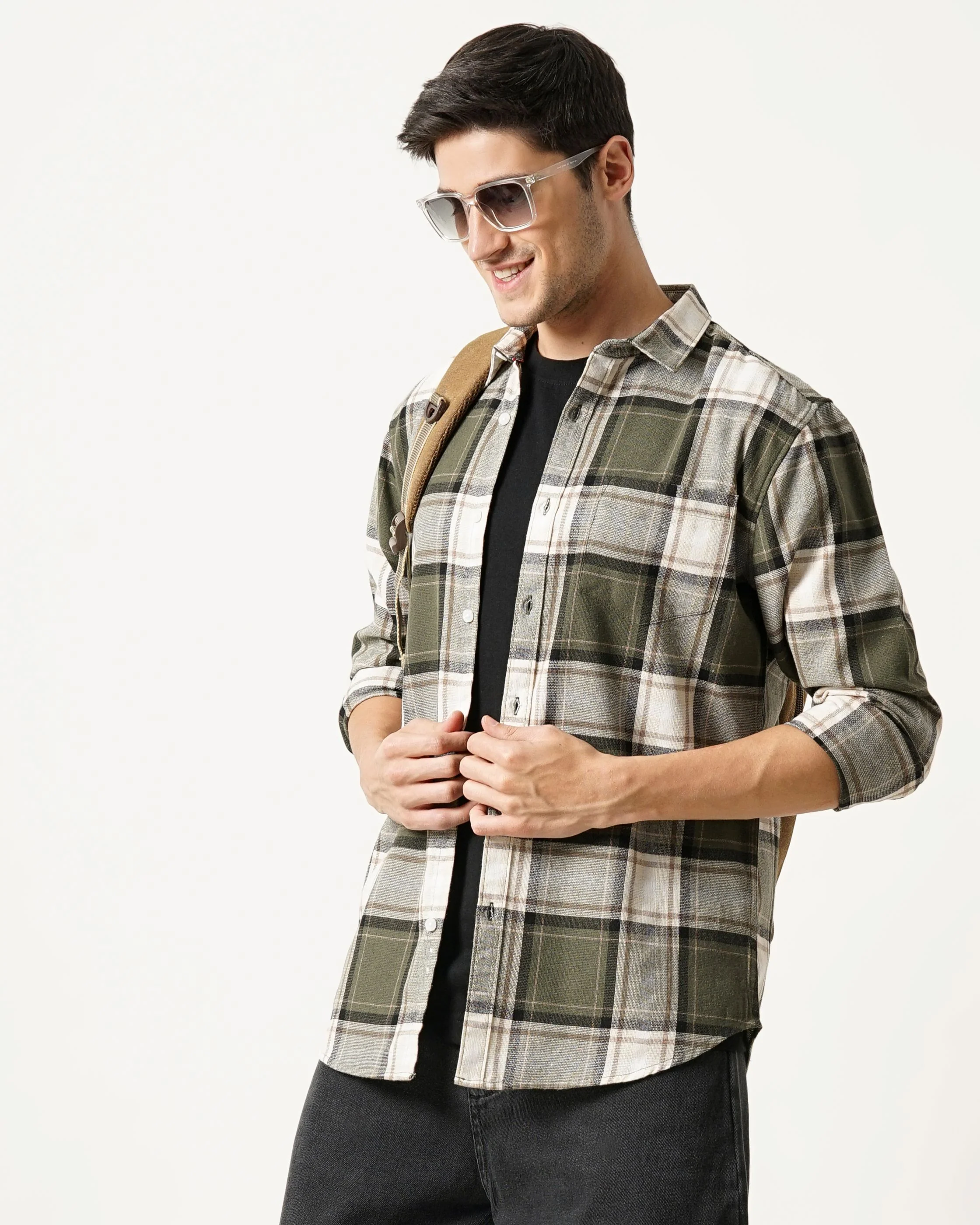 Men Green Checked Shirt - Image 9