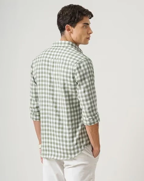 Men Green Checked Shirt - Image 2