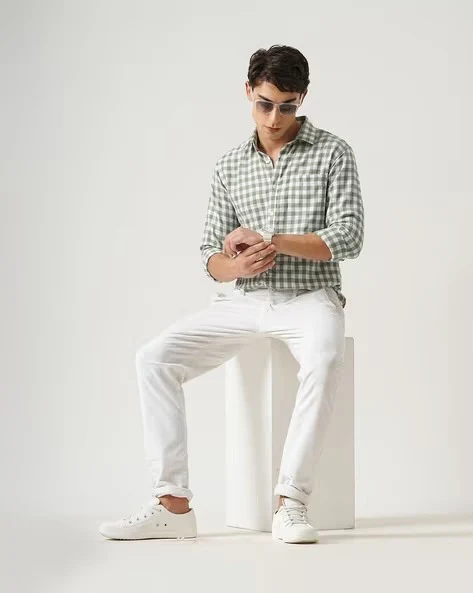 Men Green Checked Shirt - Image 5