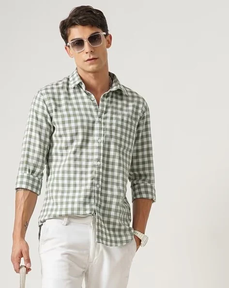 Men Green Checked Shirt - Image 6