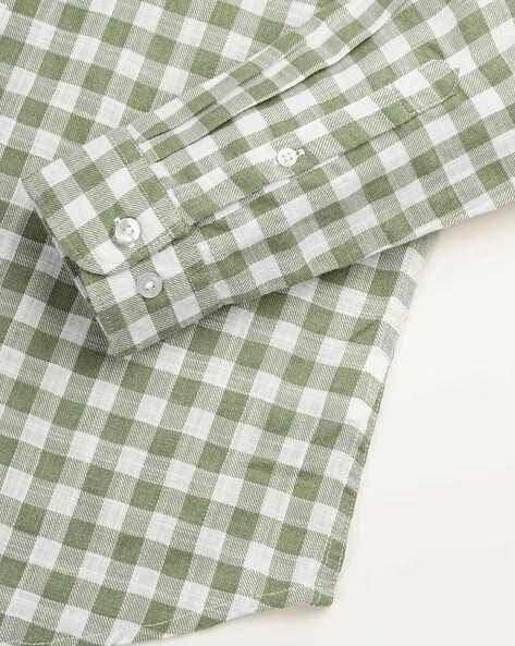 Men Green Checked Shirt - Image 7