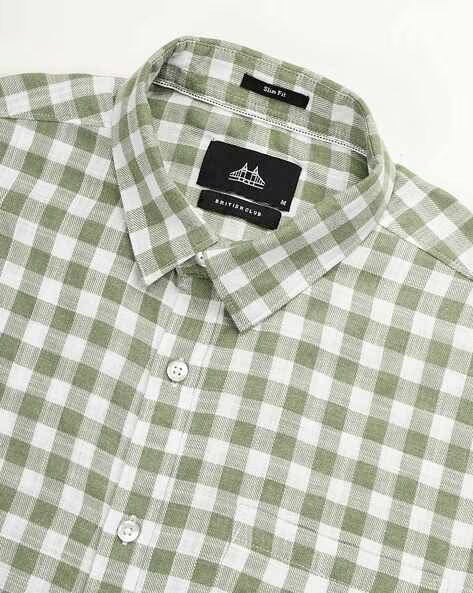 Men Green Checked Shirt - Image 8