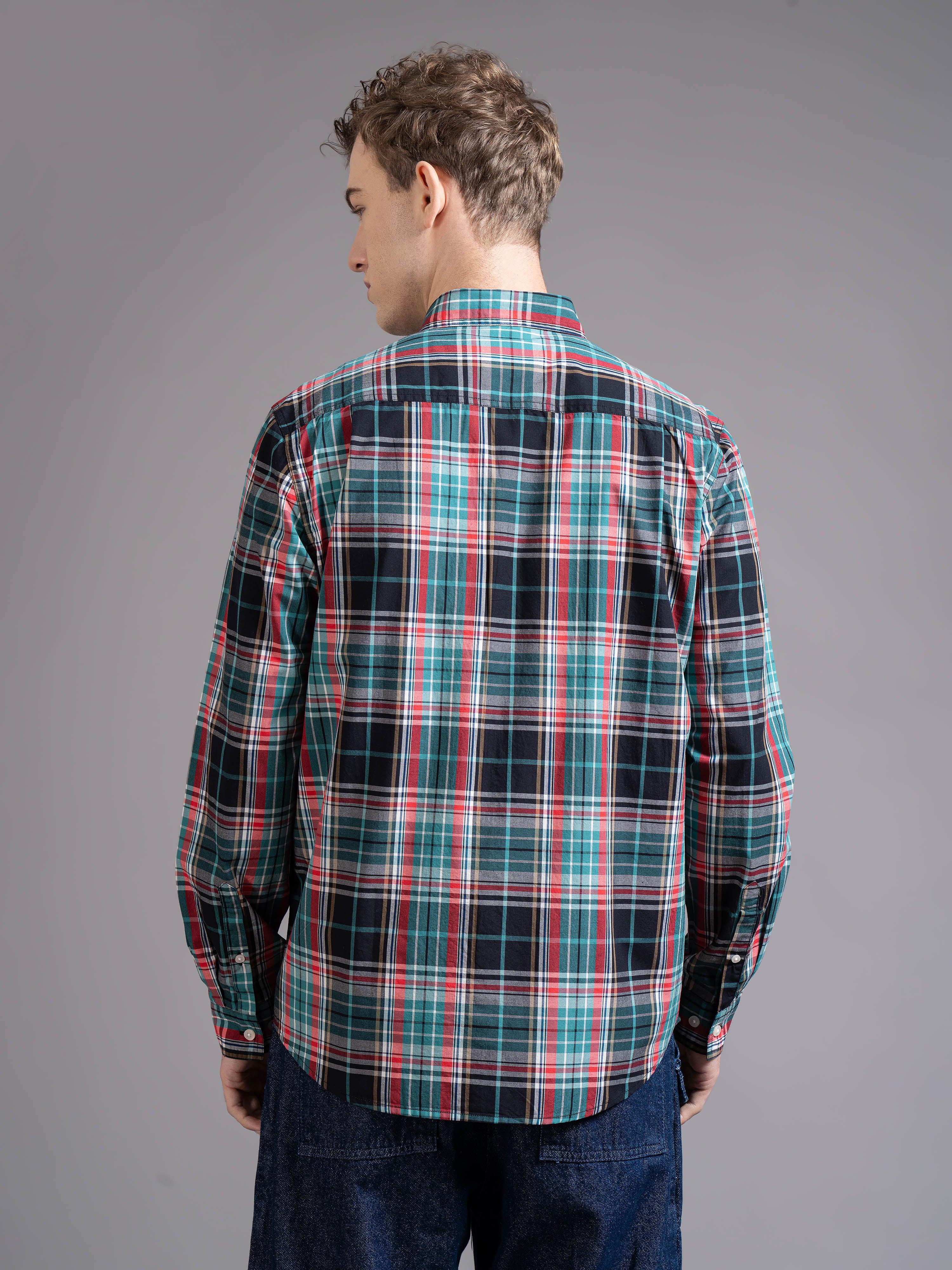 Men Green Checked Shirt - Image 2