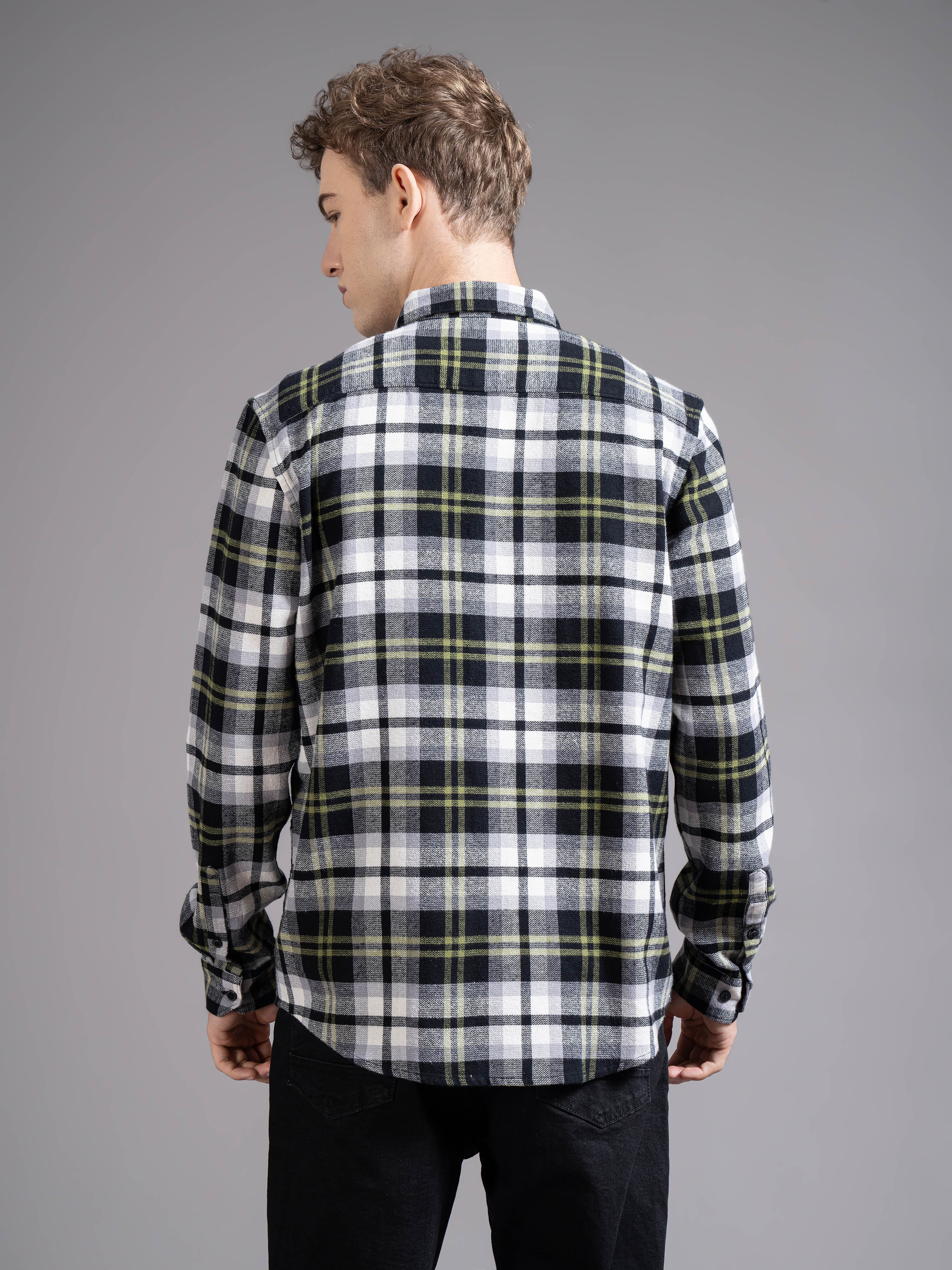 Men Green Checked Shirt - Image 2