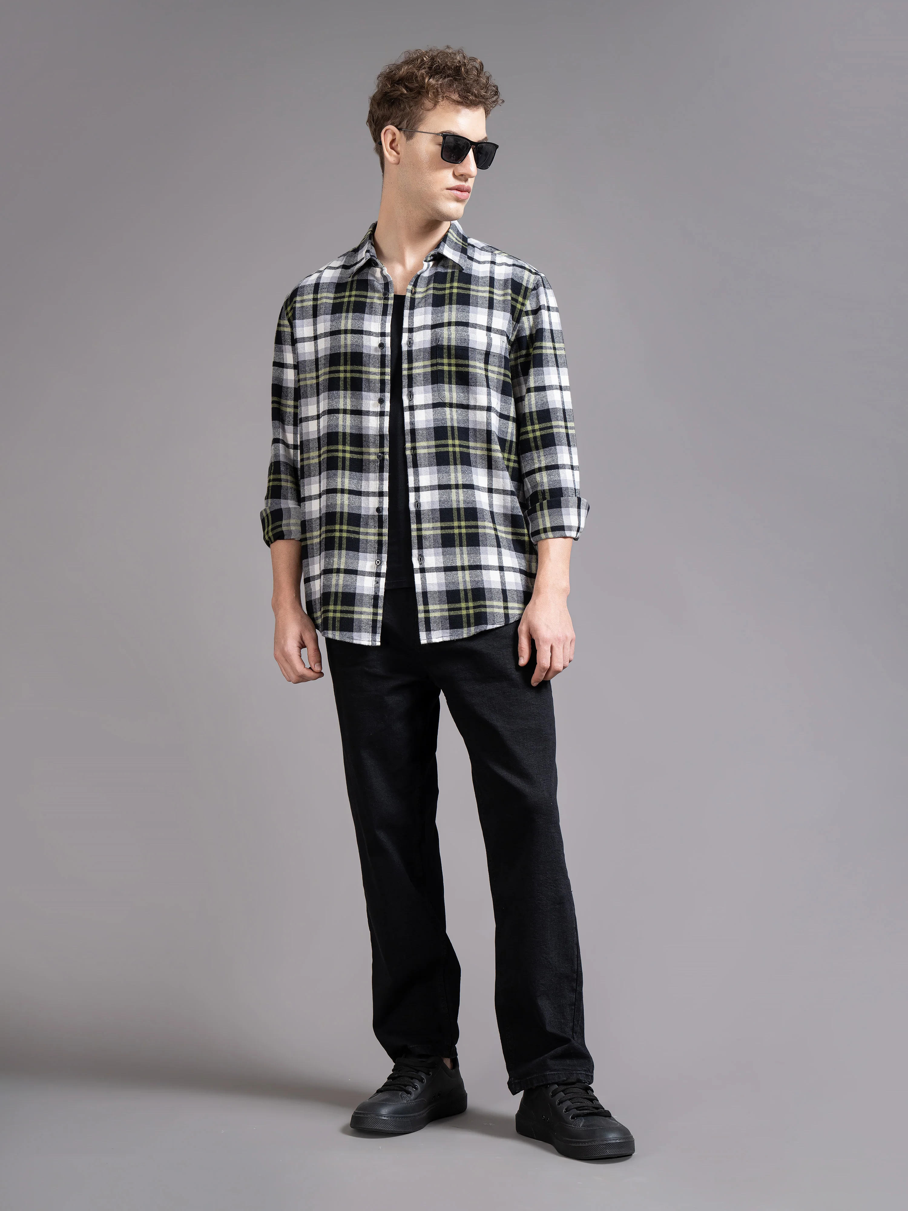 Men Green Checked Shirt - Image 3