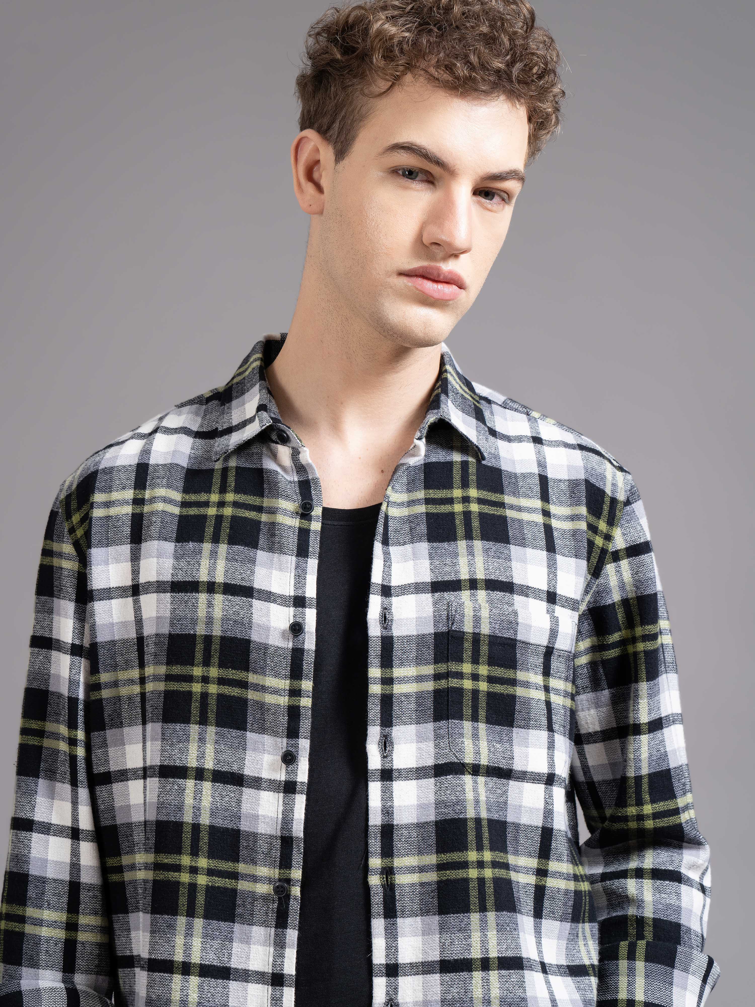Men Green Checked Shirt - Image 4