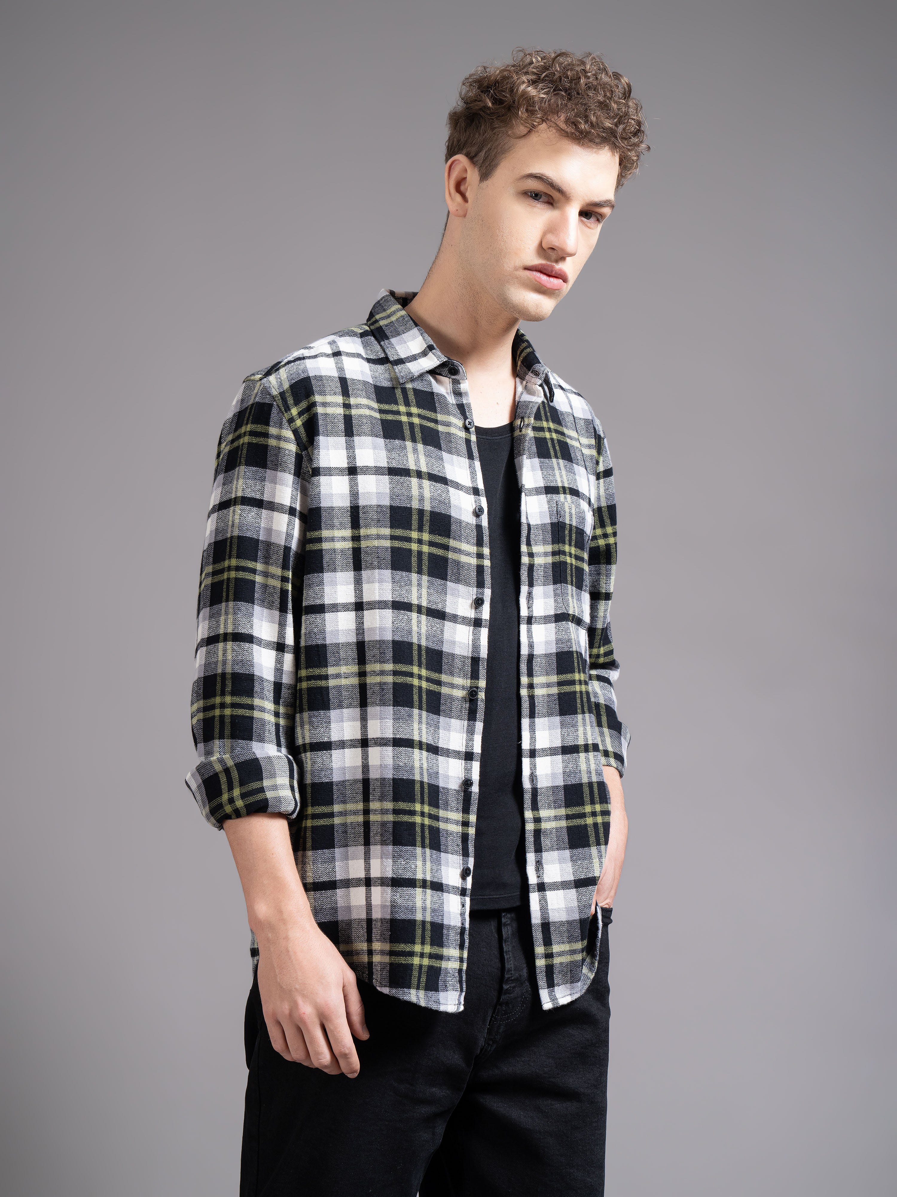 Men Green Checked Shirt - Image 5