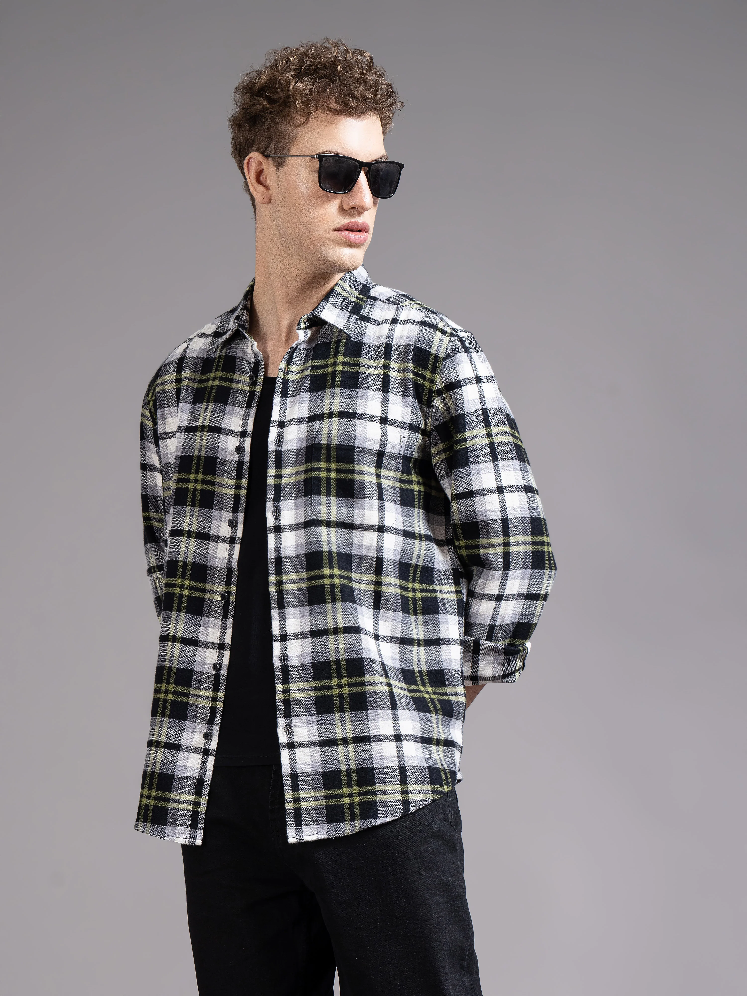 Men Green Checked Shirt - Image 6
