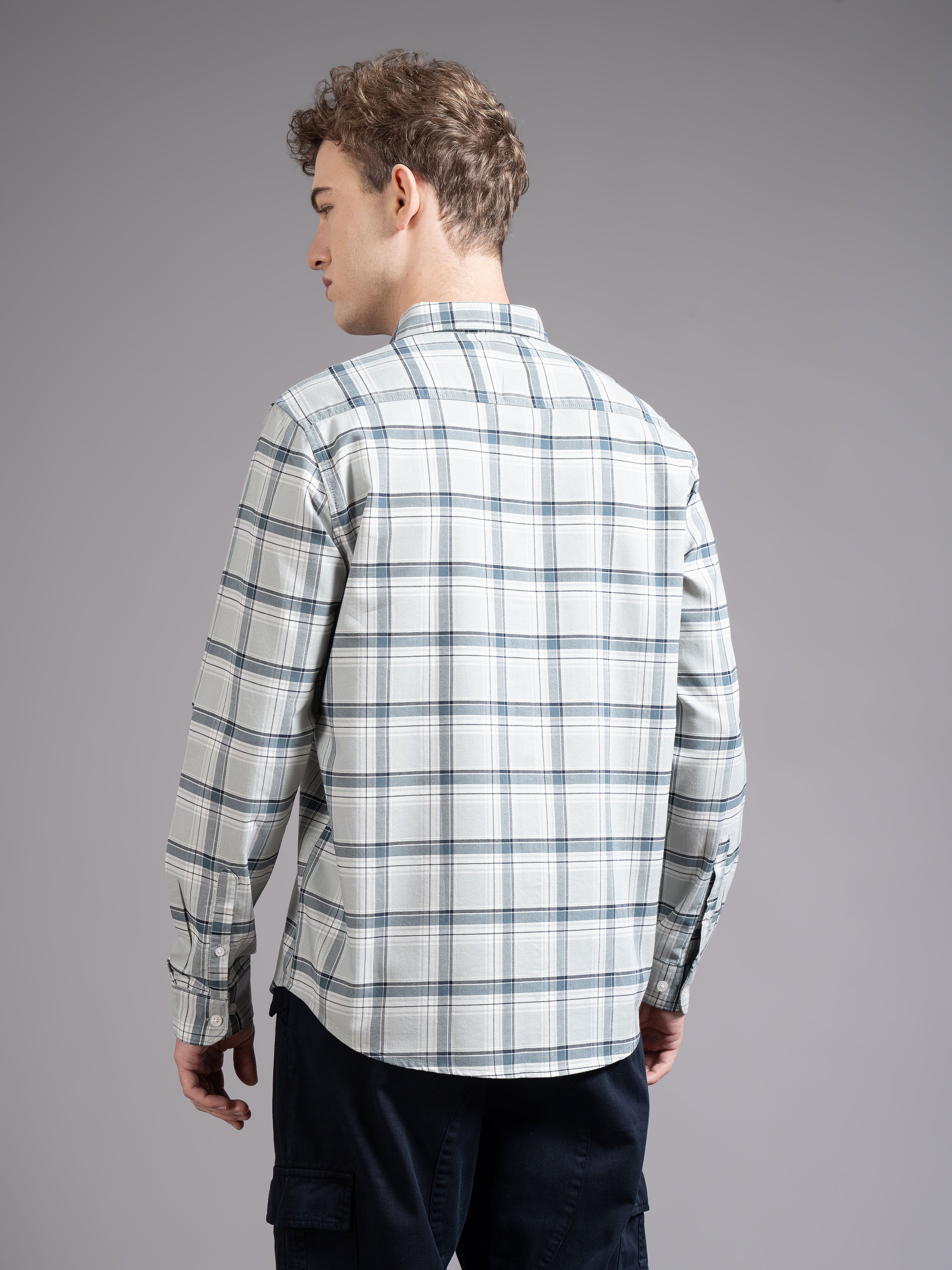 Men Green Checked Shirt - Image 2