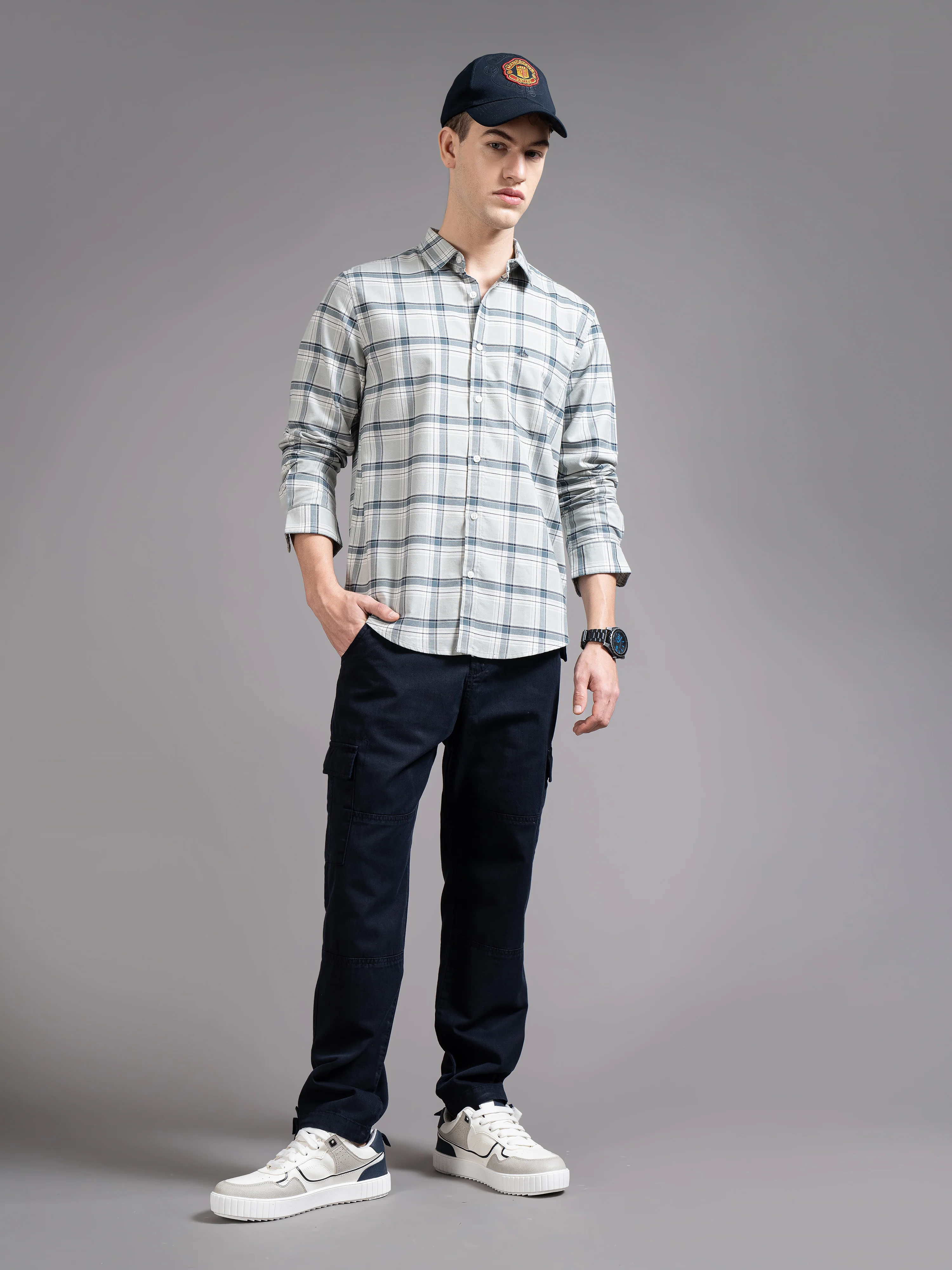 Men Green Checked Shirt - Image 4