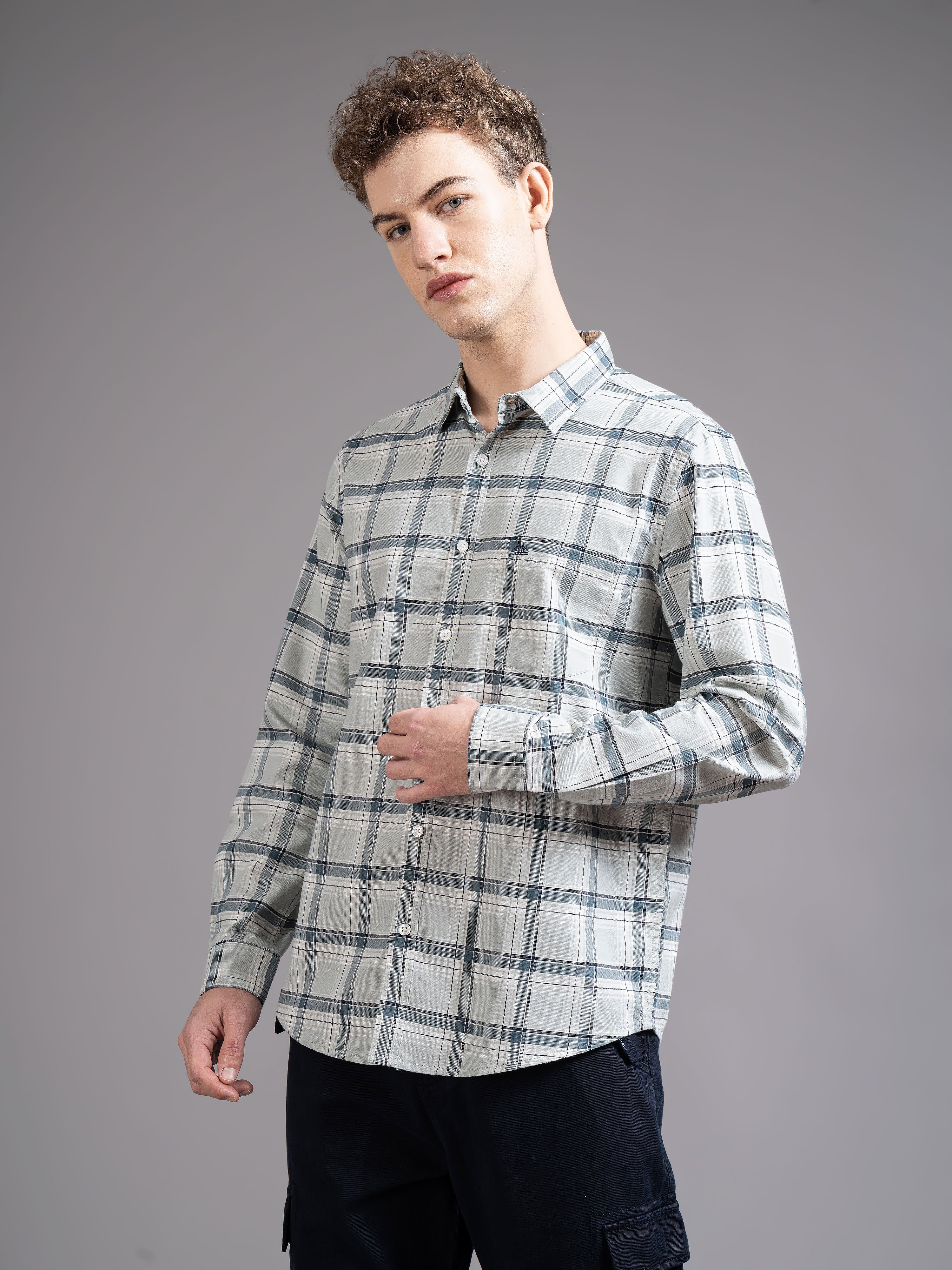 Men Green Checked Shirt - Image 5