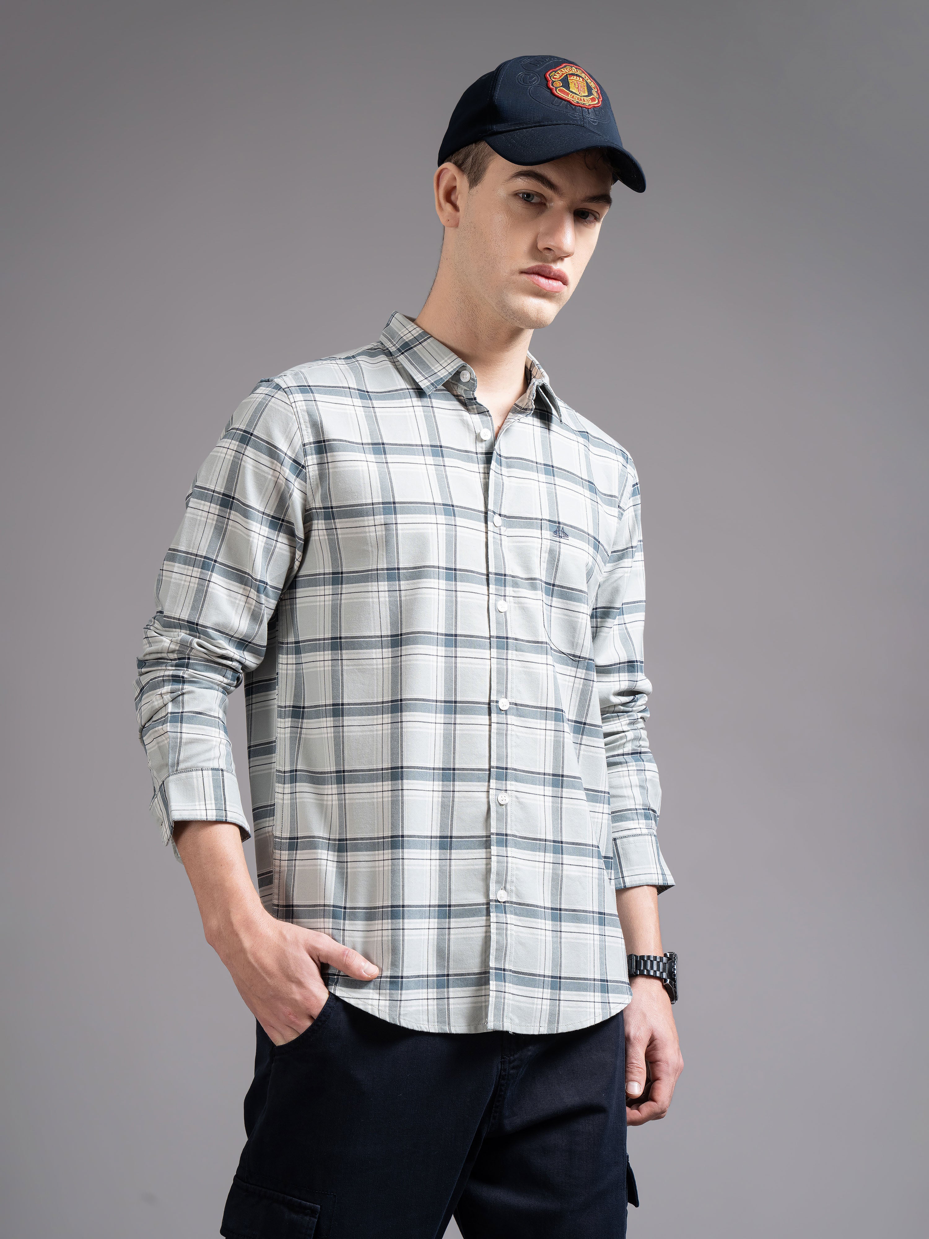 Men Green Checked Shirt - Image 6