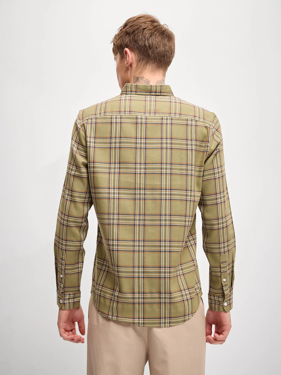 Men Green Checked Slim Fit Casual Shirt - Image 2