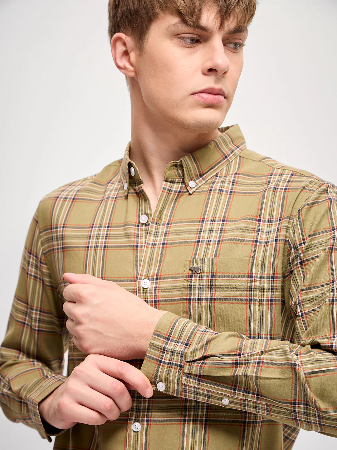 Men Green Checked Slim Fit Casual Shirt - Image 5
