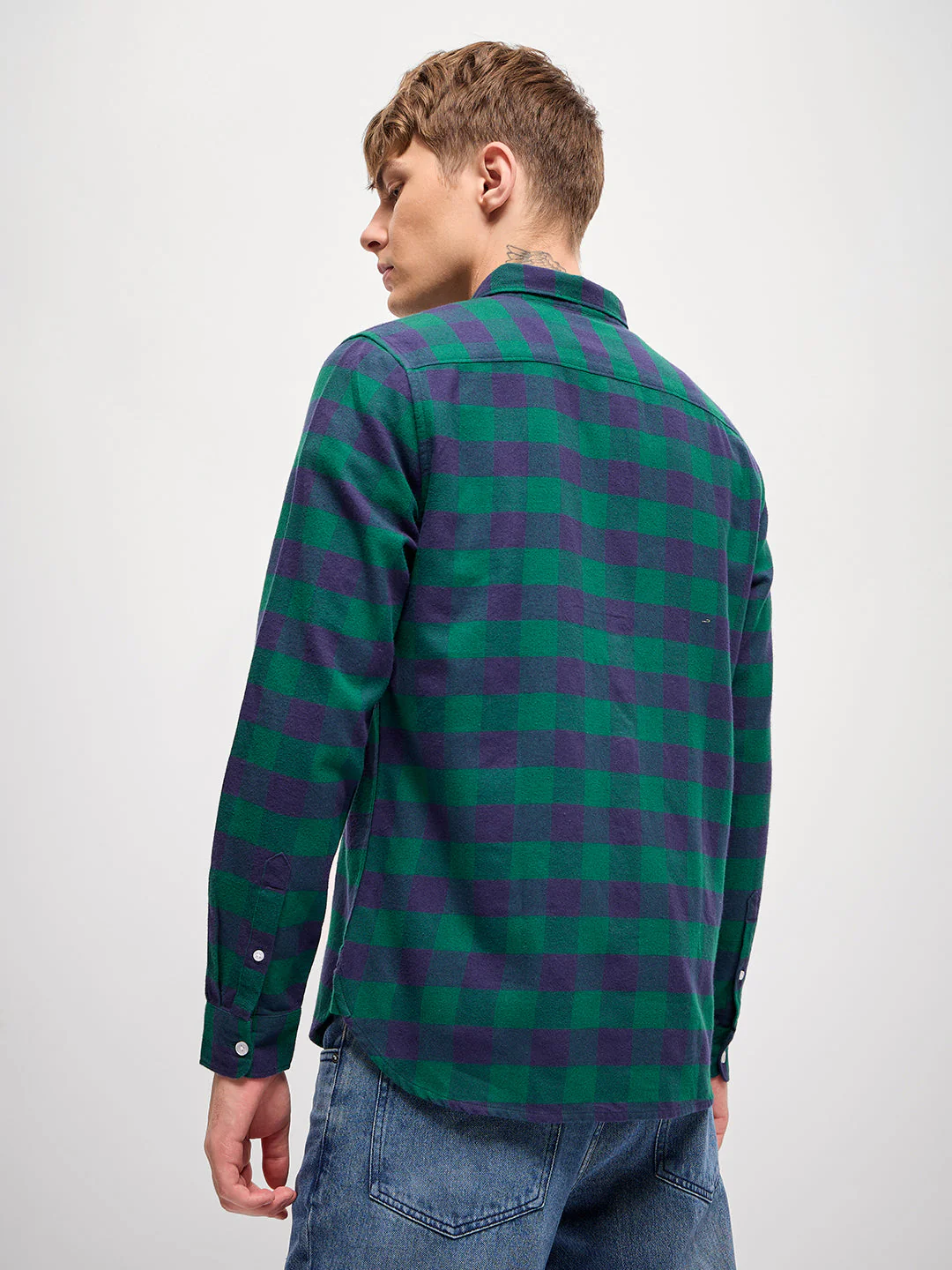 Men Green Checked Slim Fit Casual Shirt - Image 2