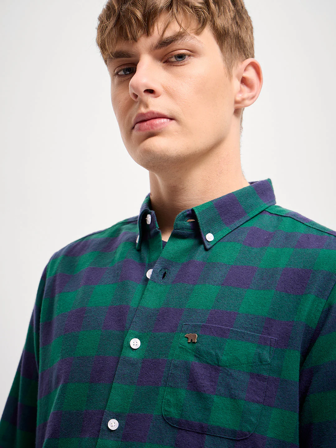 Men Green Checked Slim Fit Casual Shirt - Image 5