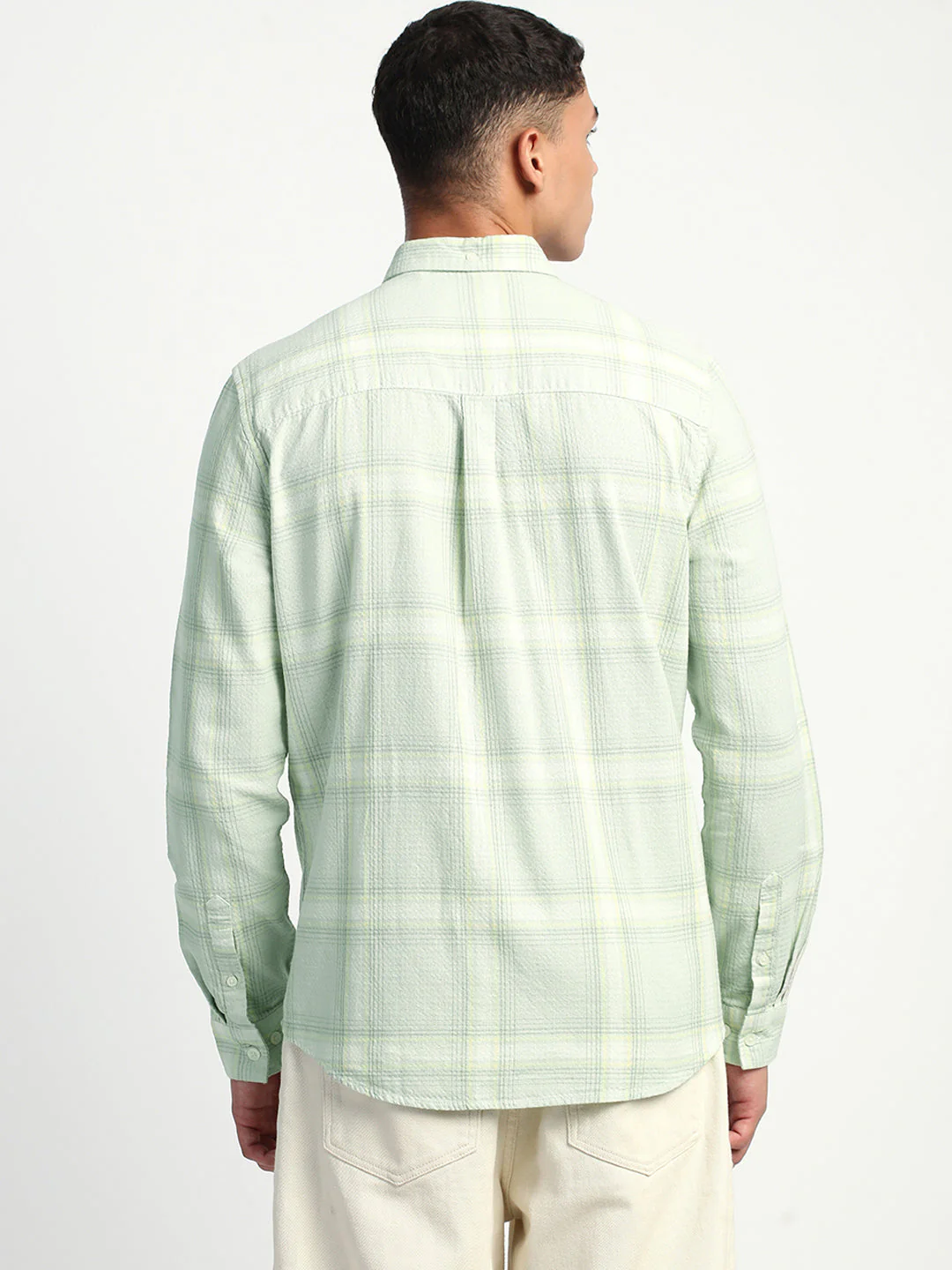 Men Green Checked Slim Fit Casual Shirt - Image 4