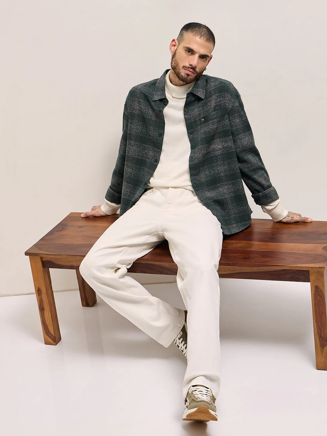 Men Green Checkered Relax Fit Flannel Overshirt - Image 4