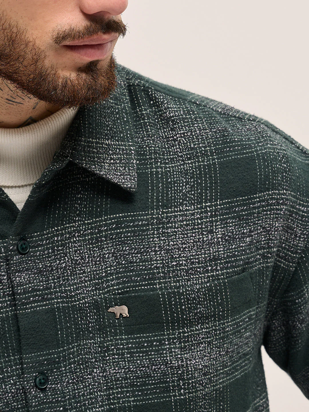 Men Green Checkered Relax Fit Flannel Overshirt - Image 5