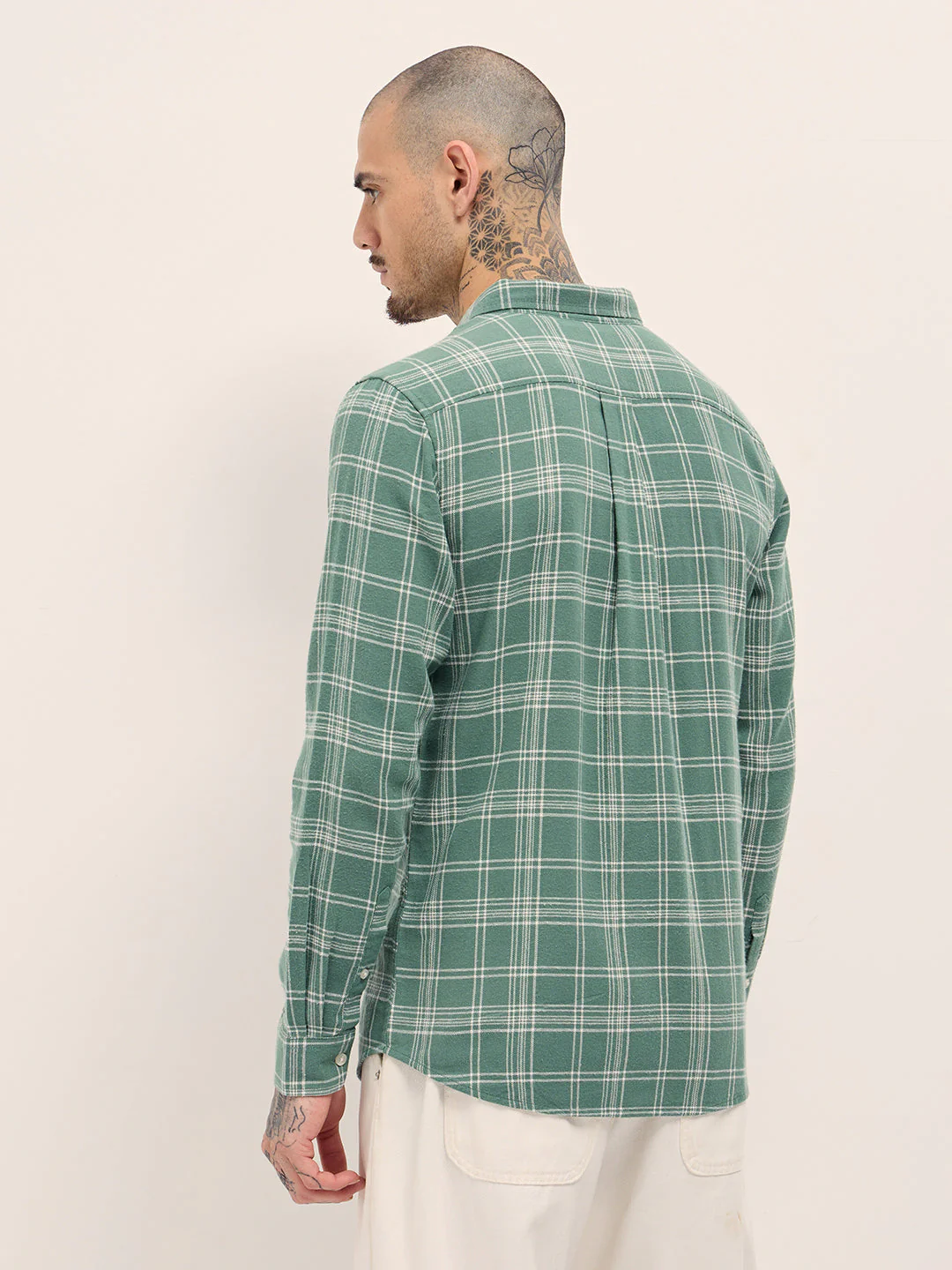 Men Green Checkered Slim Fit Casual Shirt - Image 2