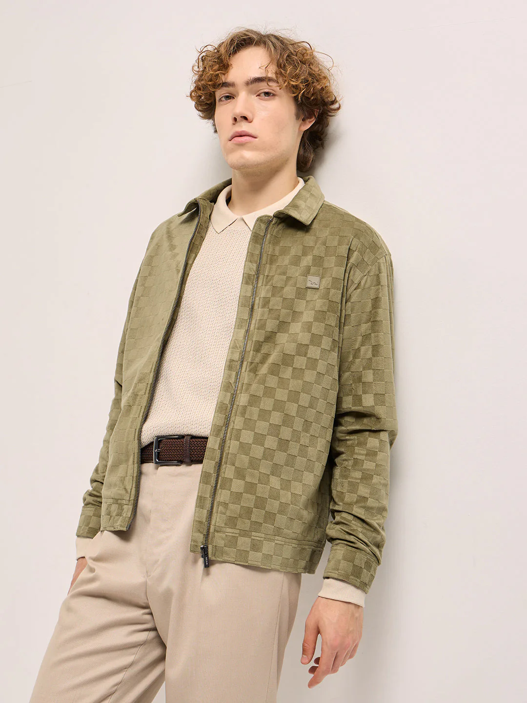 Men Green checkered texture Regular Fit Casual Jacket