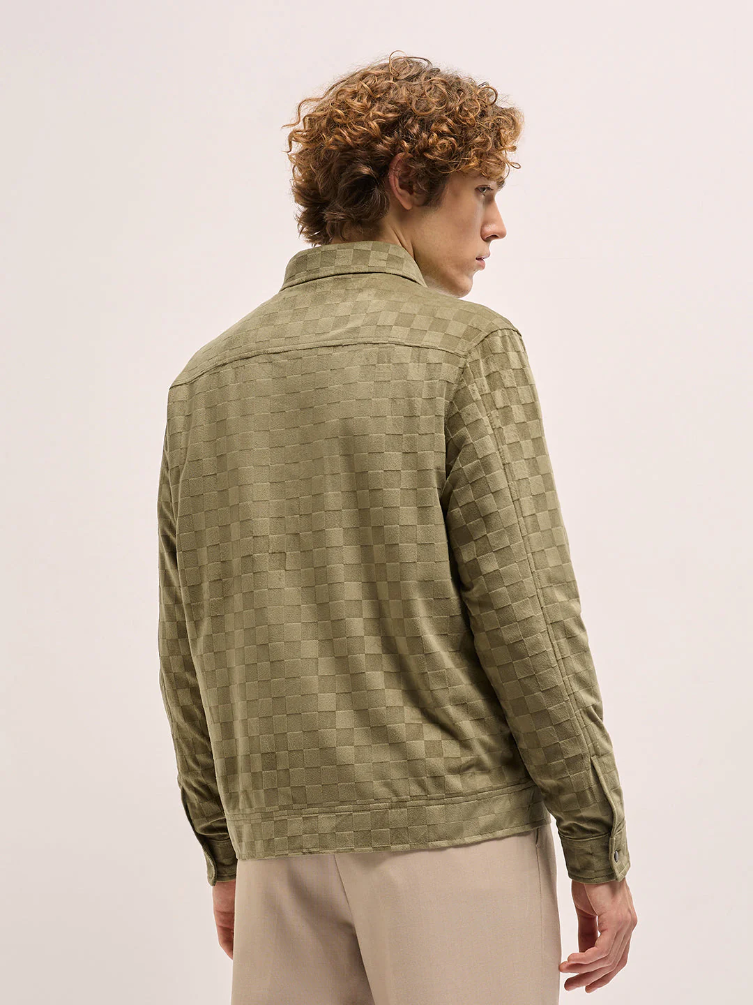 Men Green checkered texture Regular Fit Casual Jacket - Image 2