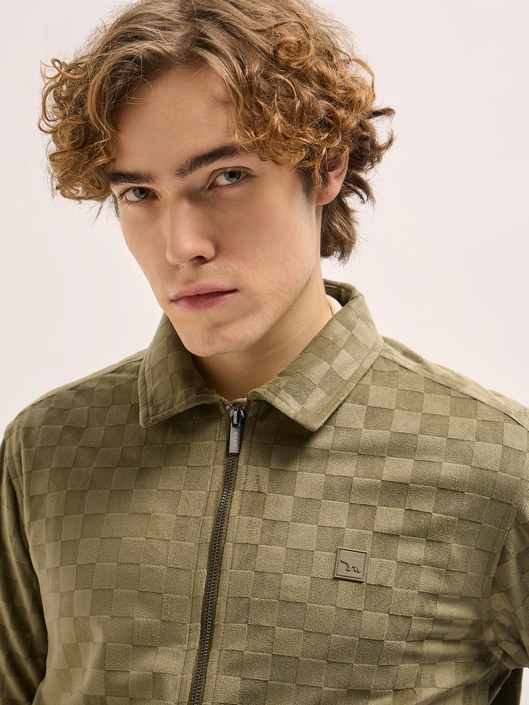 Men Green checkered texture Regular Fit Casual Jacket - Image 5