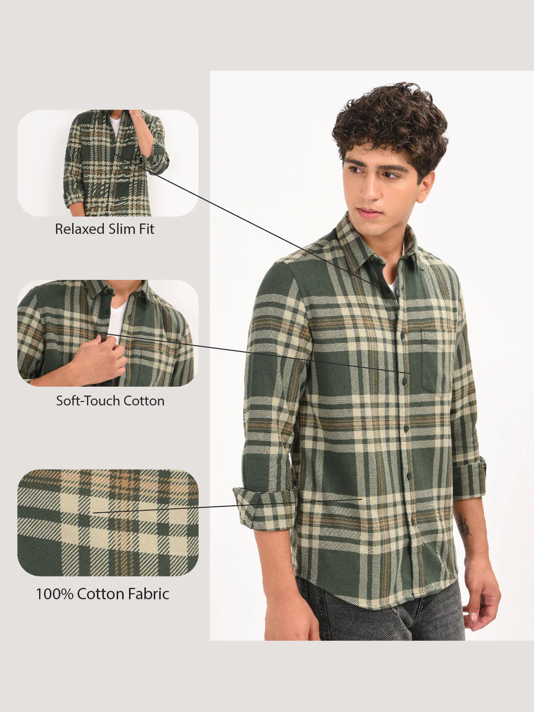 Men Green Classic Checked Shirt - Image 10