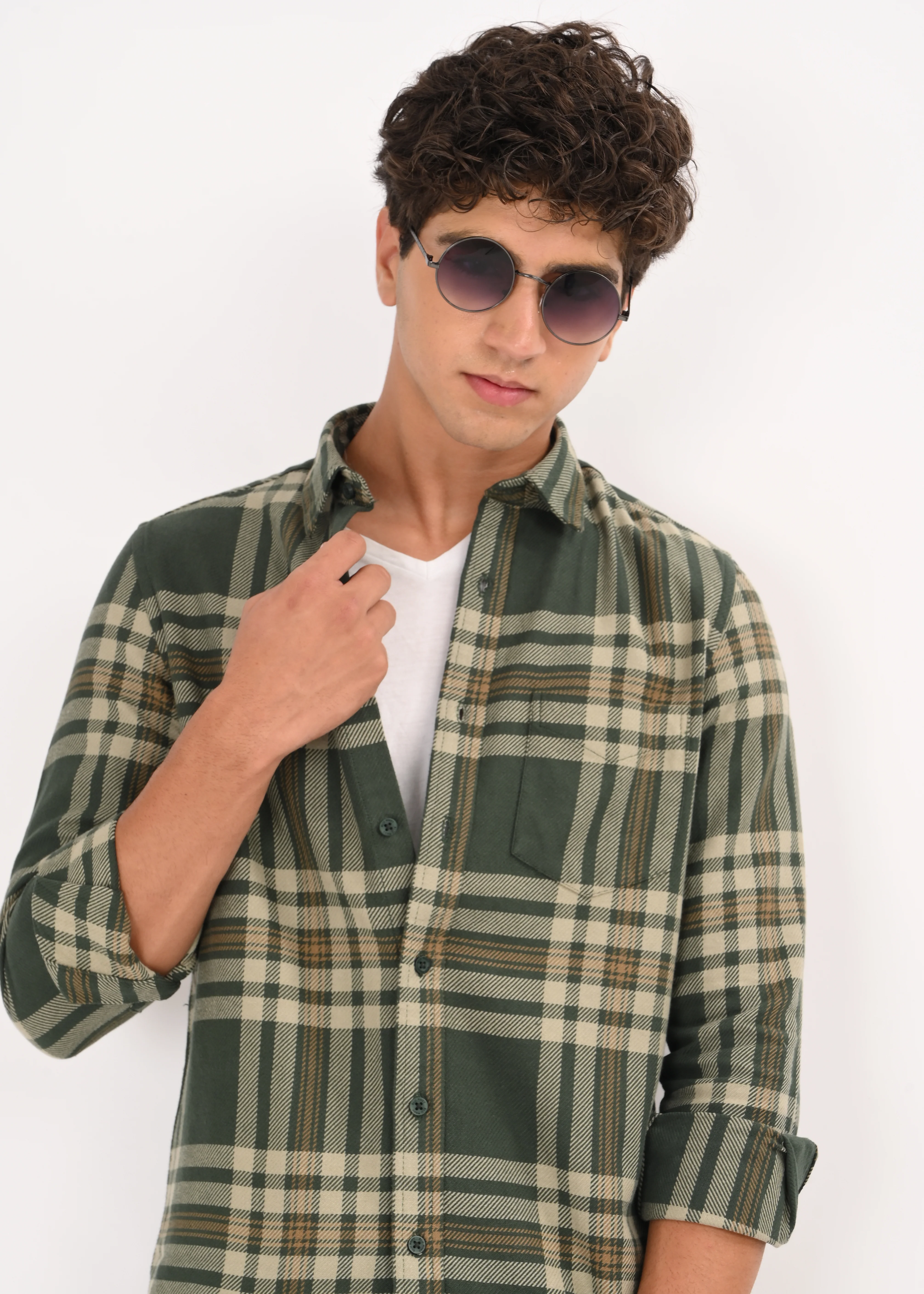 Men Green Classic Checked Shirt - Image 3