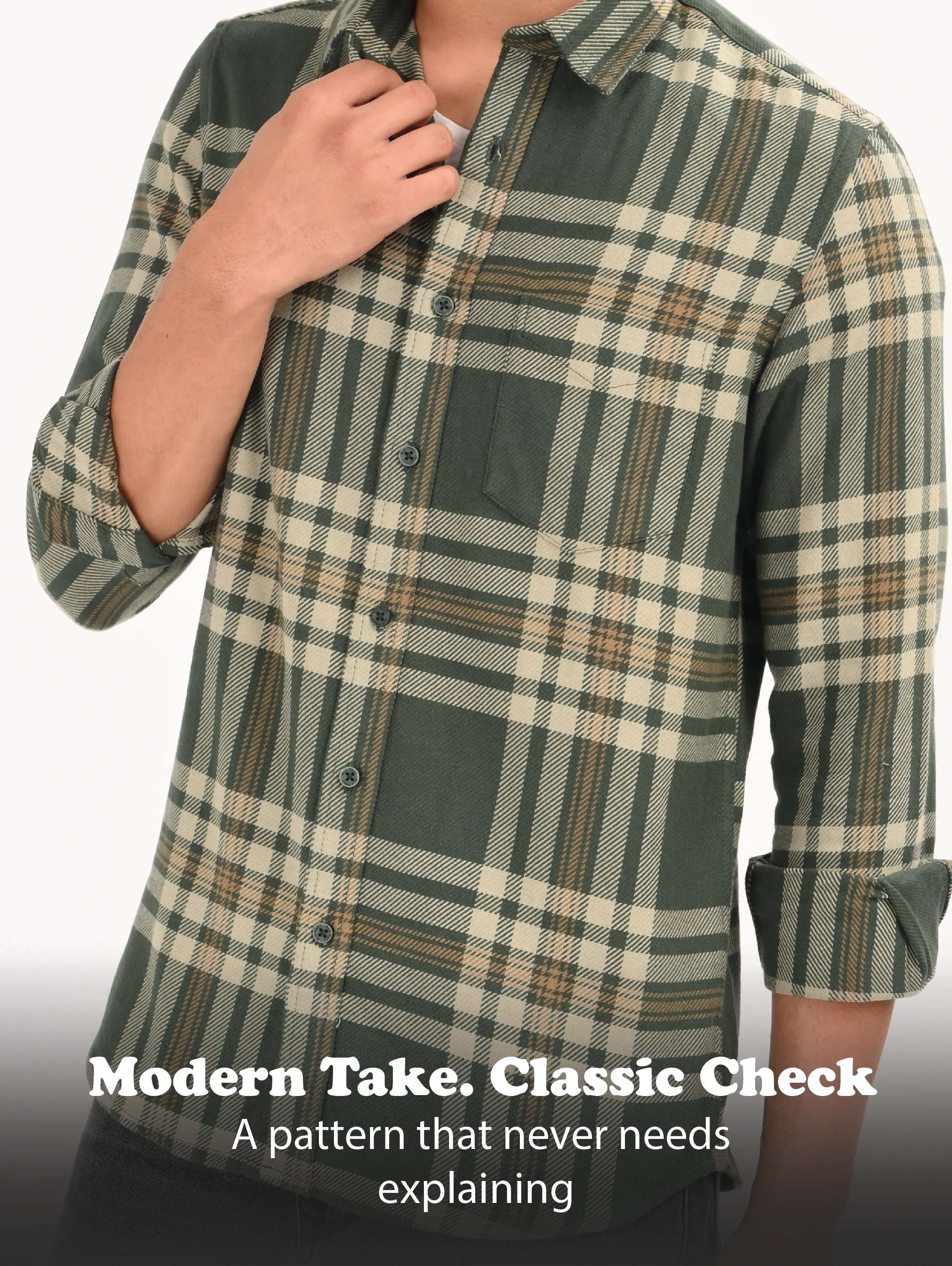 Men Green Classic Checked Shirt - Image 7