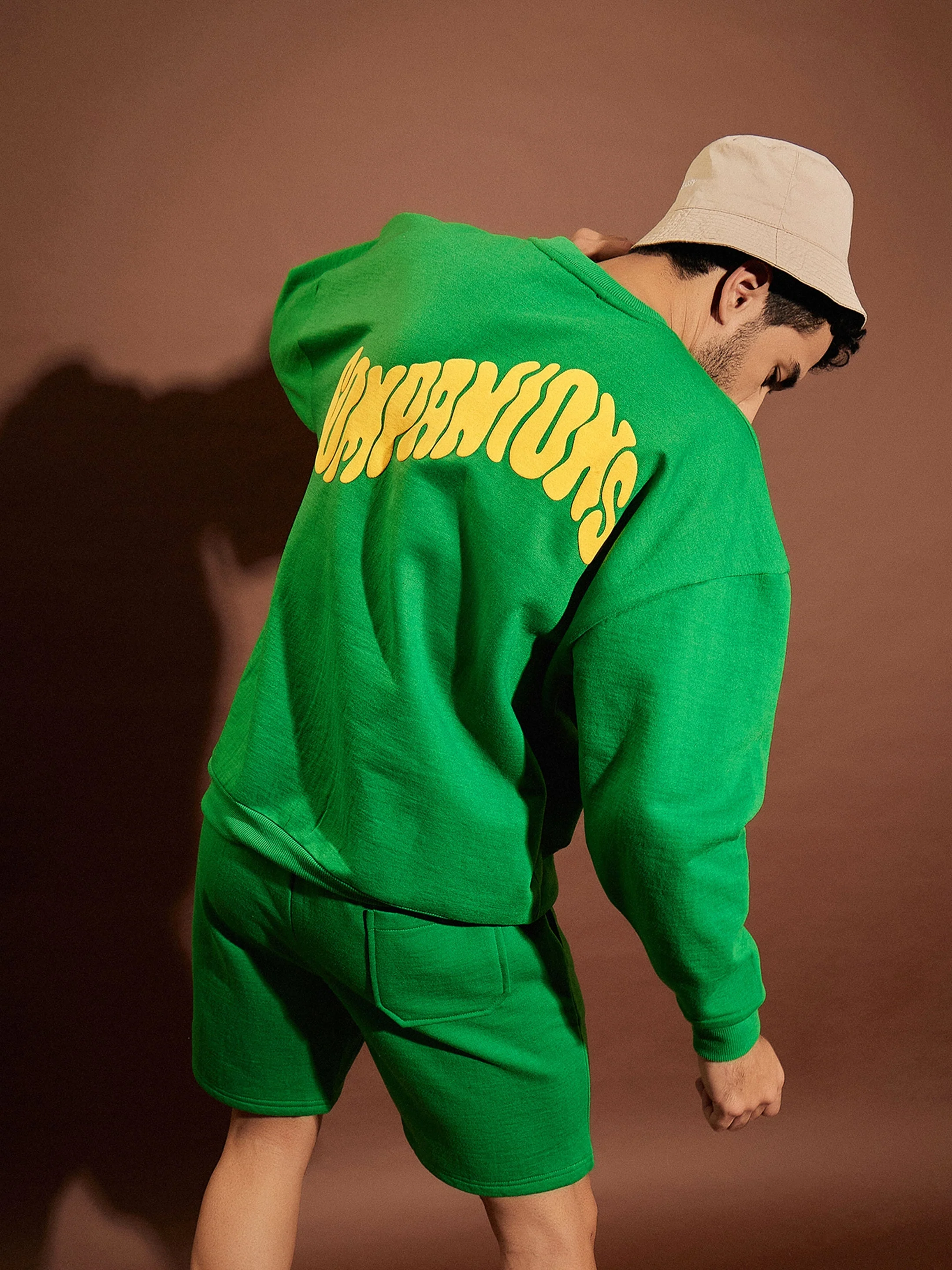 Men Green Companions Oversized Sweatshirt With Shorts - Image 2
