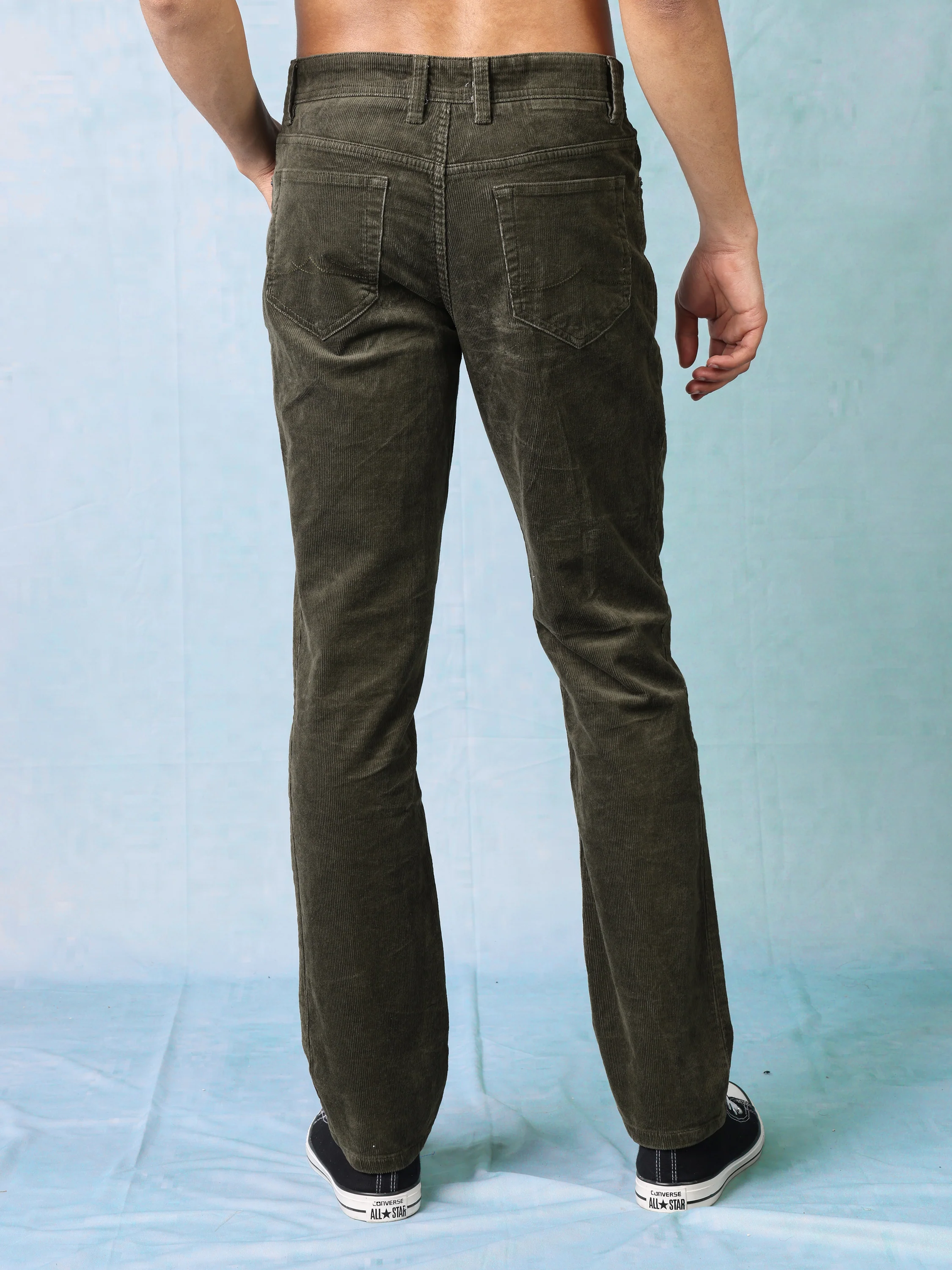 Men Green Cordury Straight Fit Trouser - Image 4