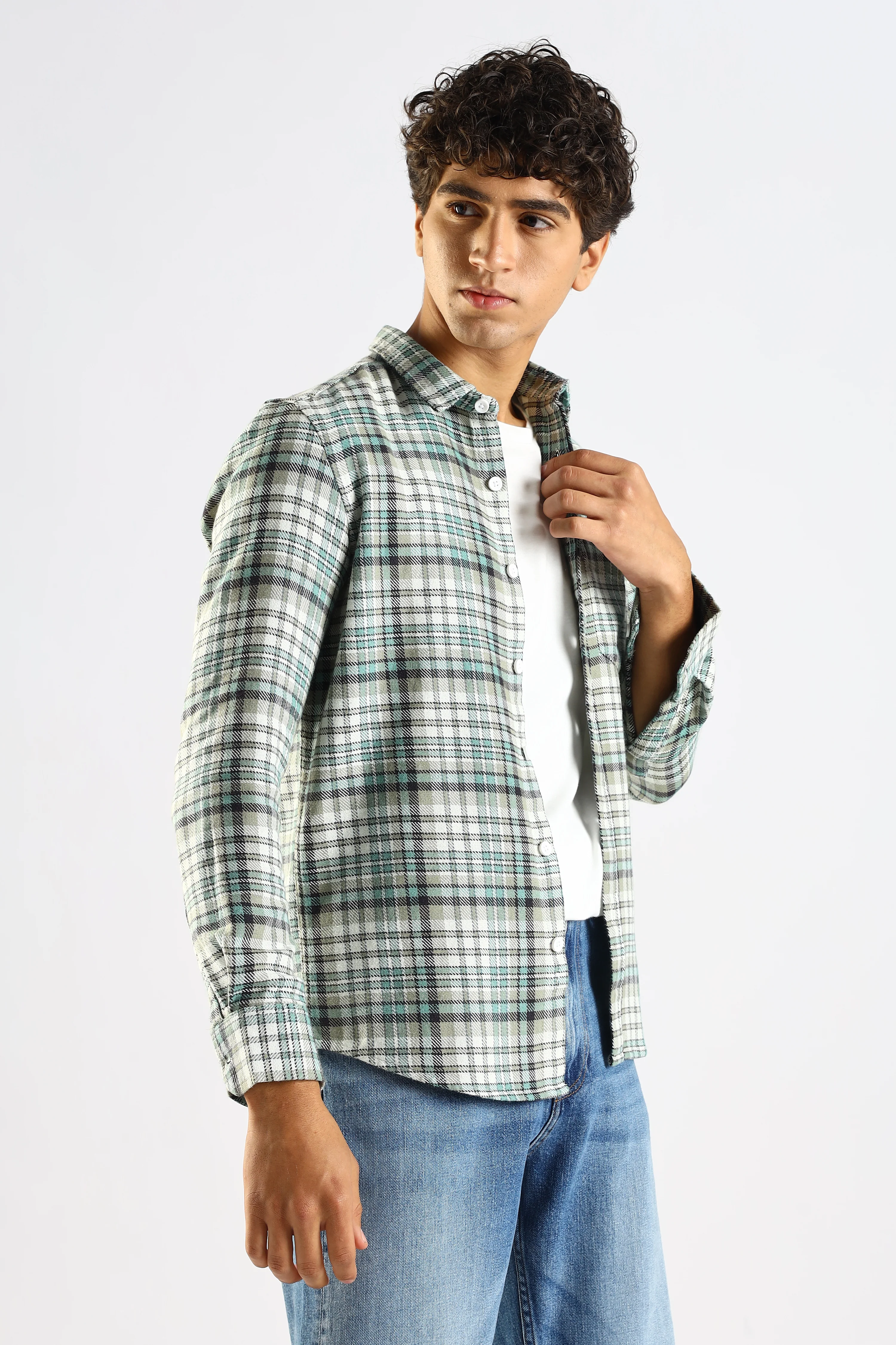 Men Green Cotton Blend Checked Shirt - Image 10