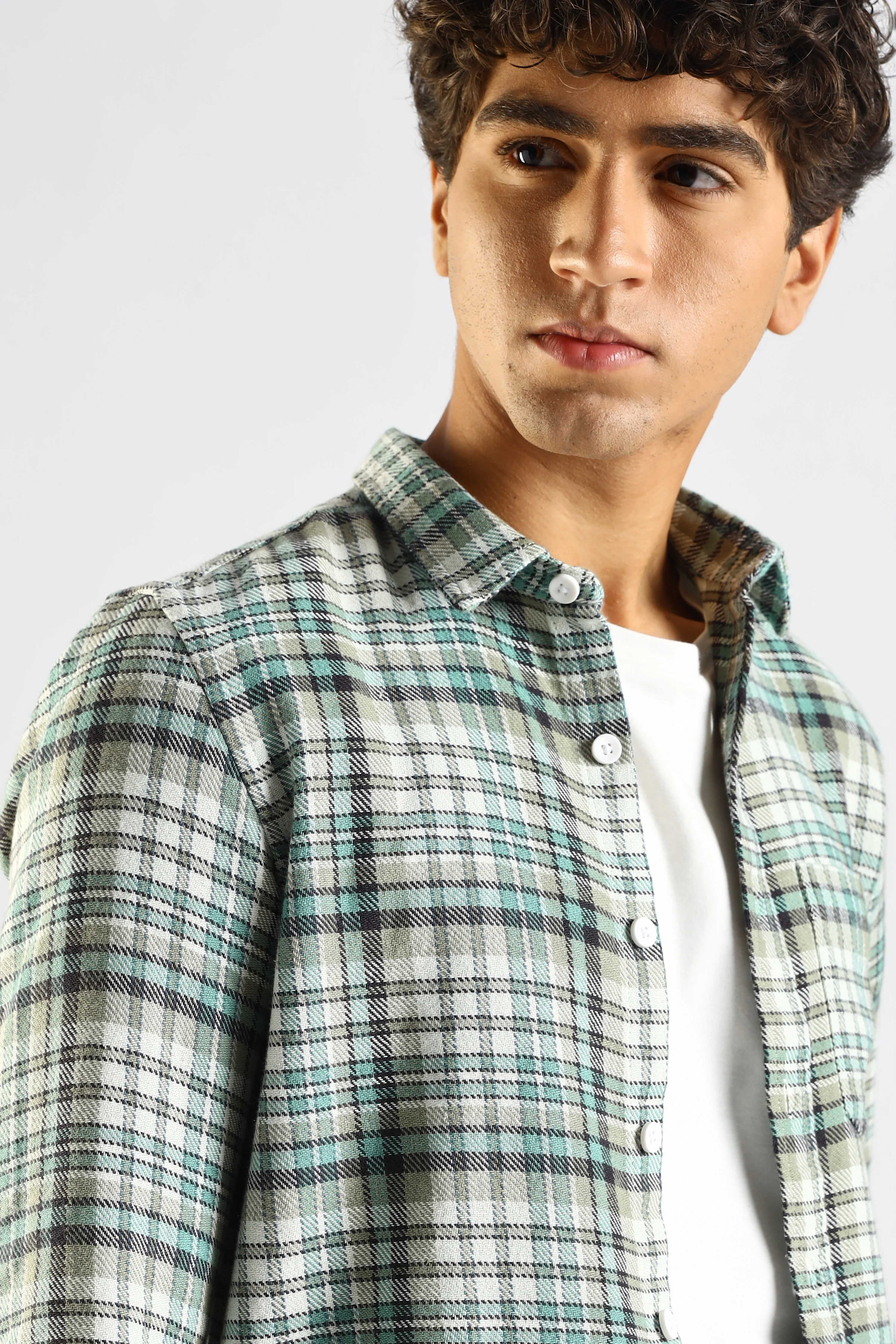 Men Green Cotton Blend Checked Shirt - Image 8