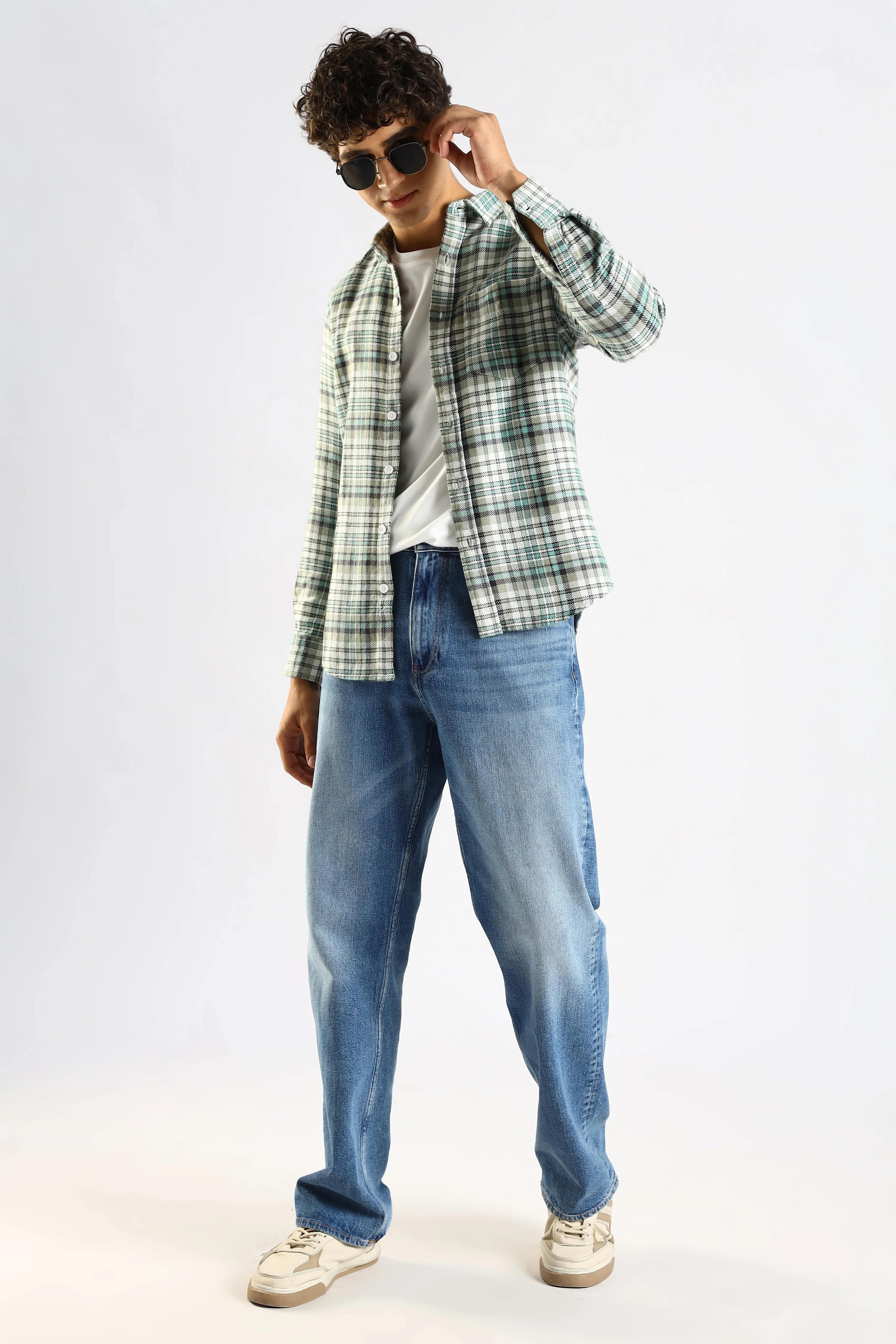 Men Green Cotton Blend Checked Shirt - Image 9