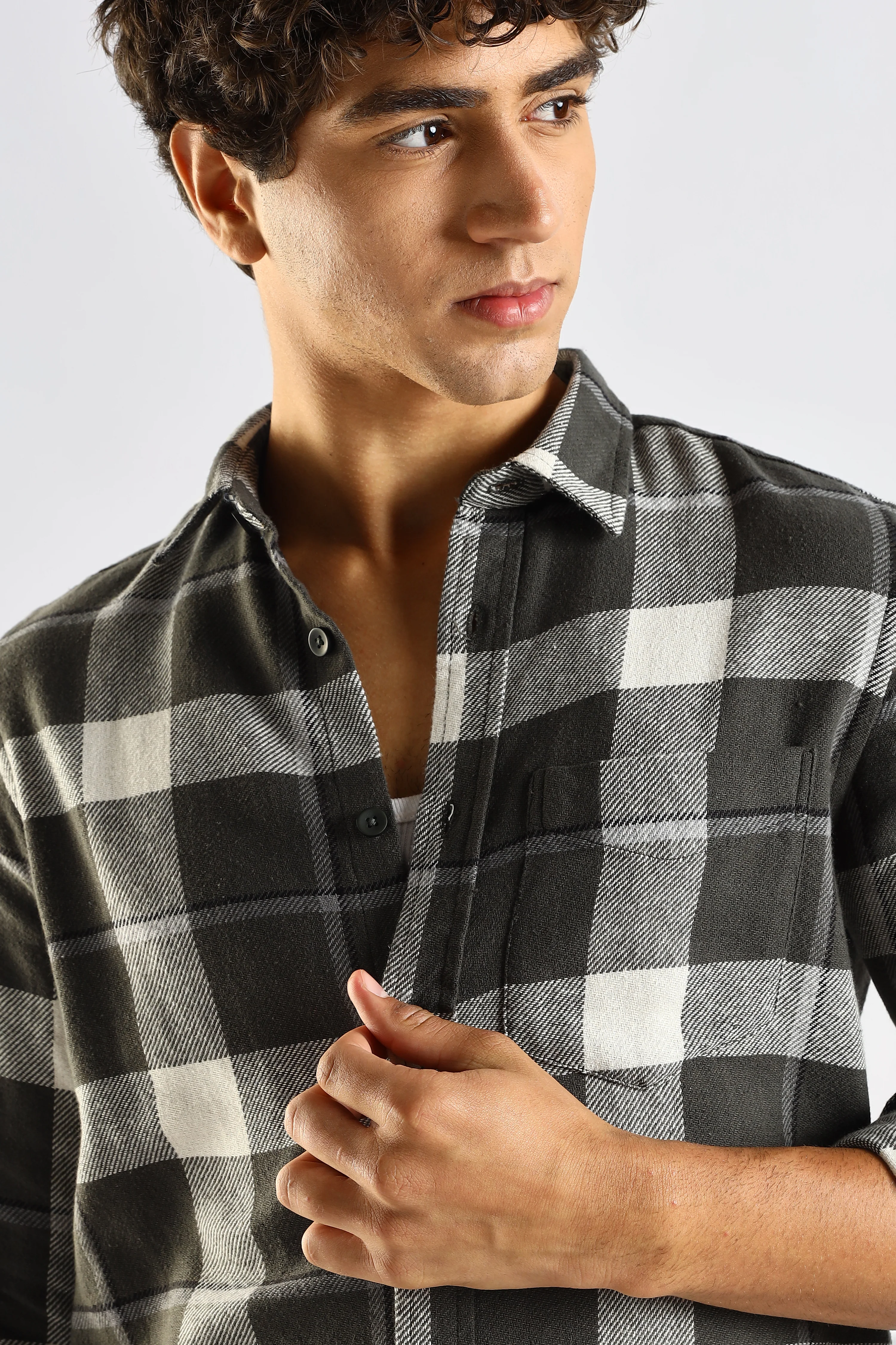 Men Green Cotton Blend Checked Shirt - Image 10