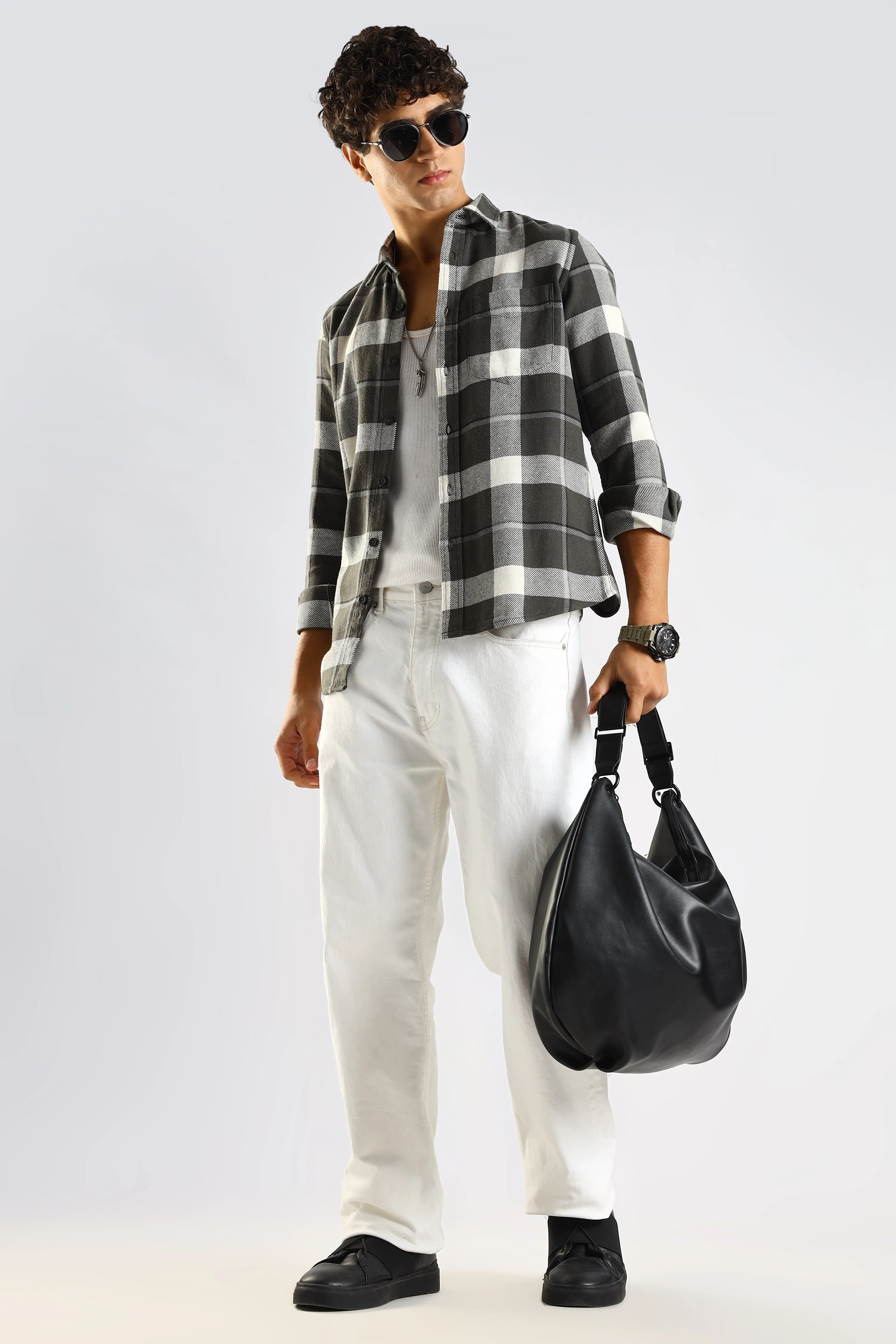 Men Green Cotton Blend Checked Shirt - Image 3