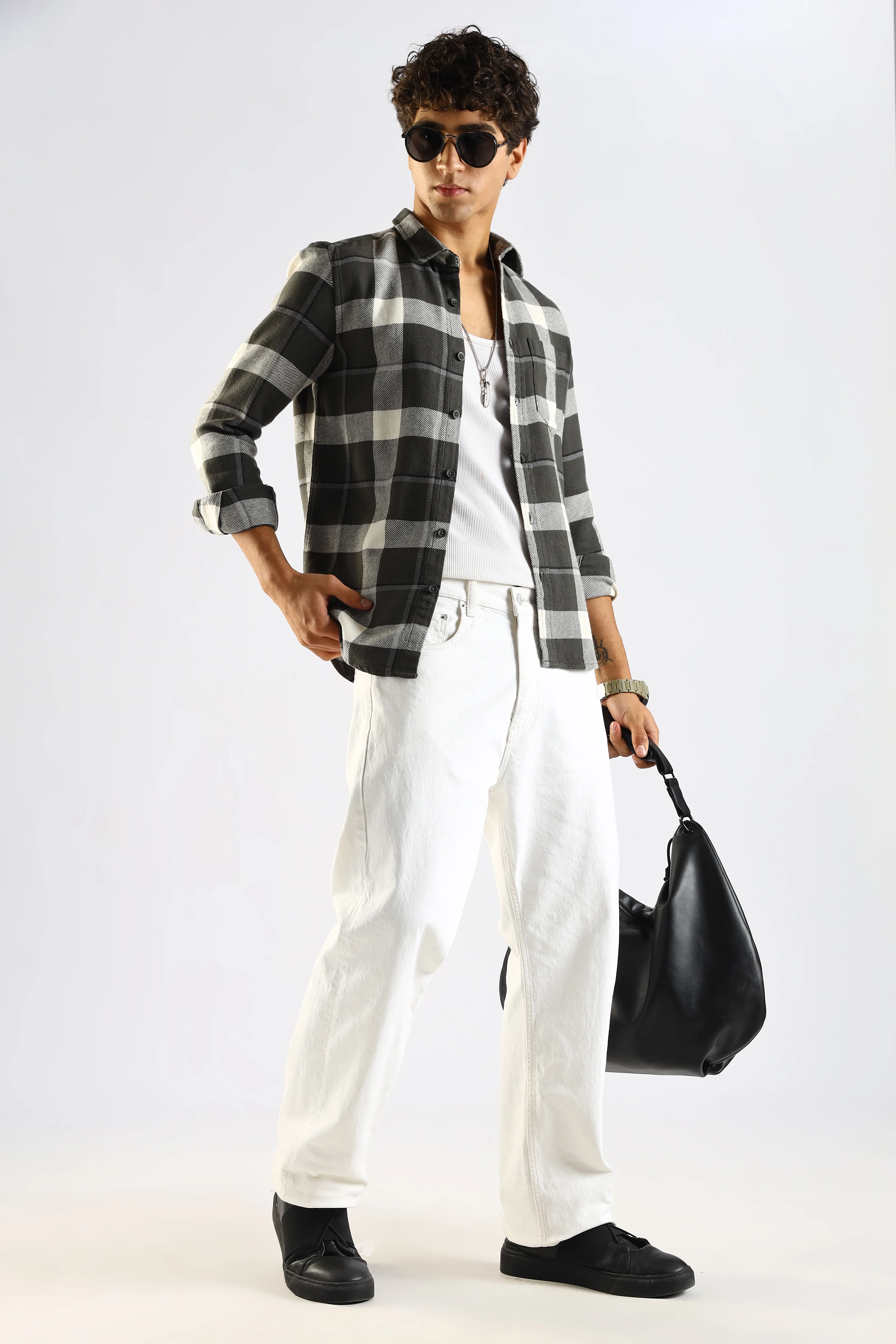 Men Green Cotton Blend Checked Shirt - Image 5